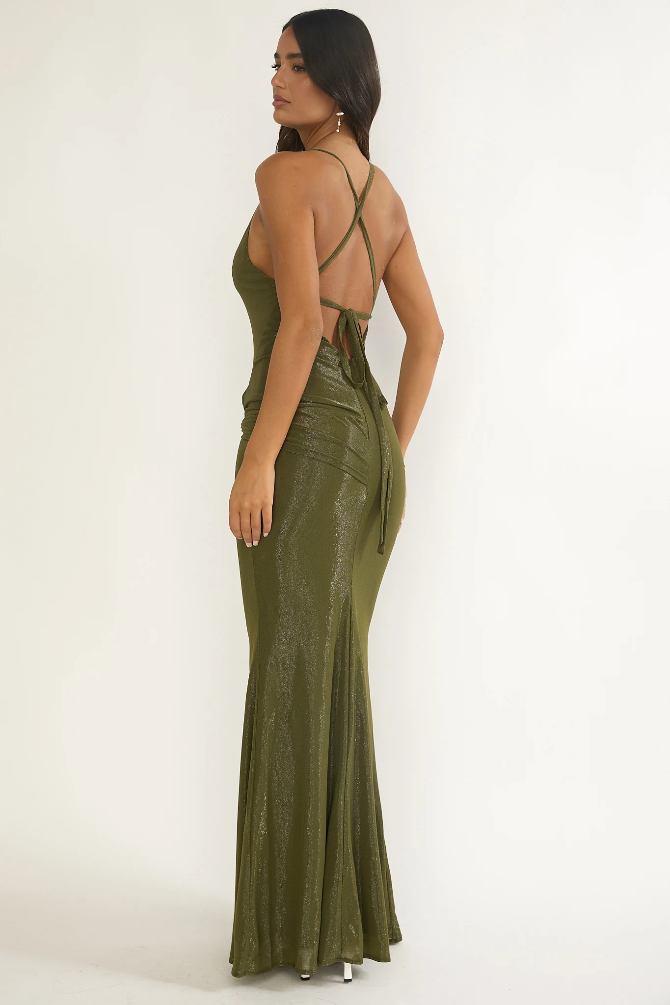 Oralia Criss-Cross Back Maxi Dress Olive