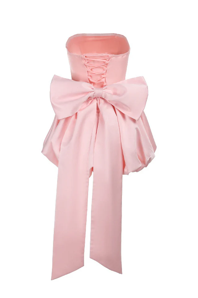 Strapless Bow Puff Mini Dress