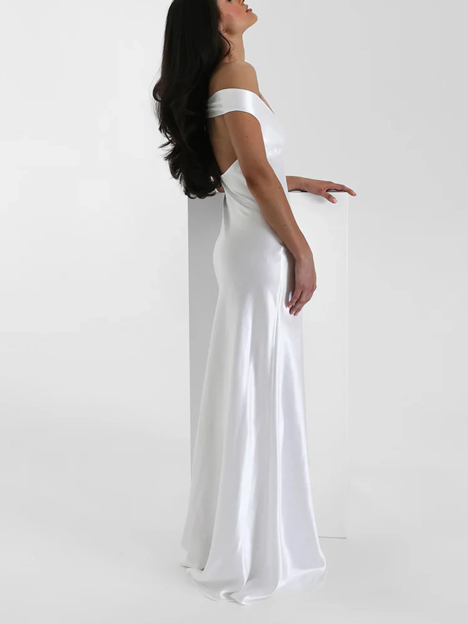 Pearl White Off-Shoulder Maxi Dress