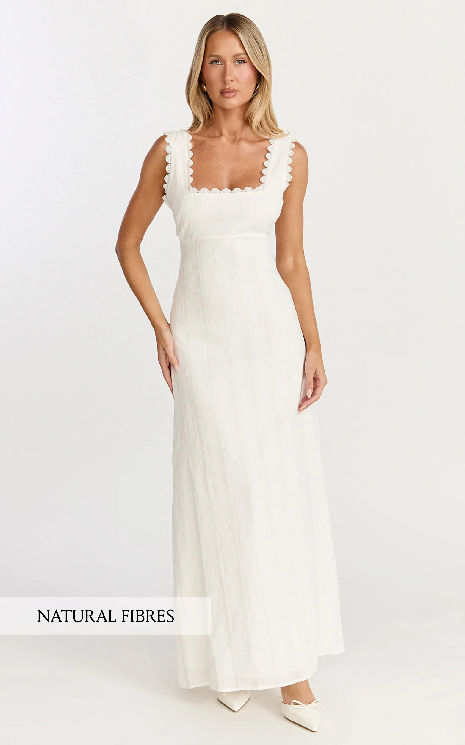 Roxanne Midi Dress - Square Neck Fit And Flare Dress in White