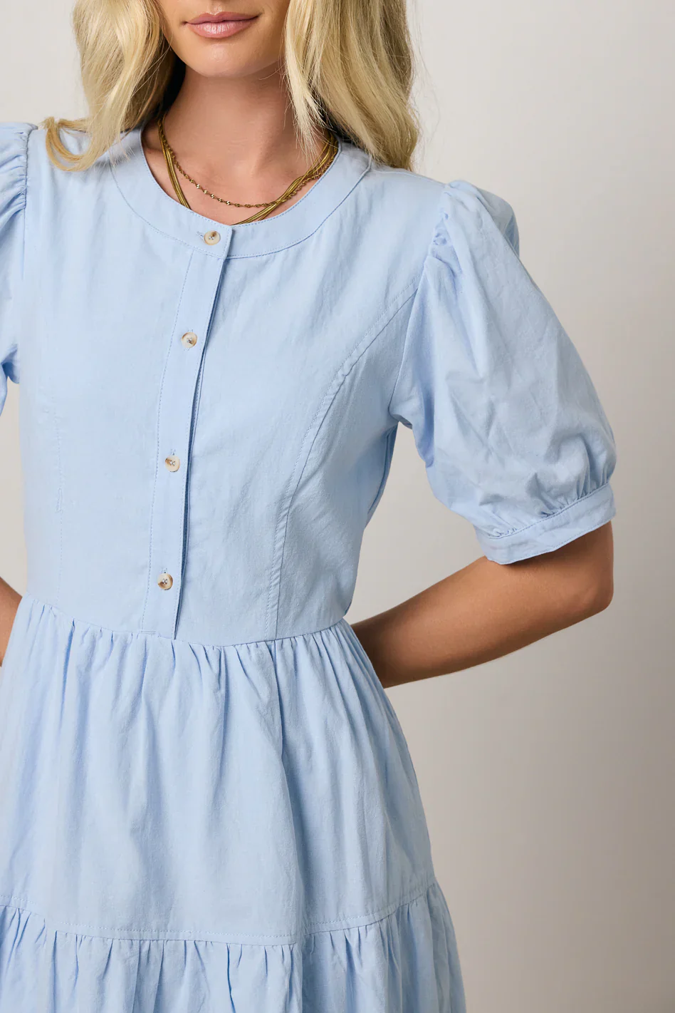 Finey Button Front Maxi Dress in Blue