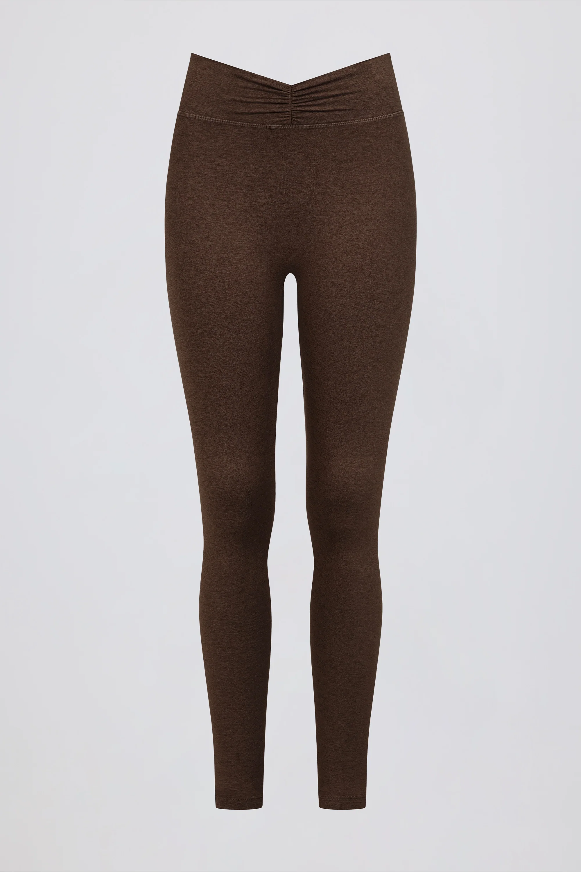 Brushed Jersey Ruched Mid-Rise Leggings in Pecan Marl