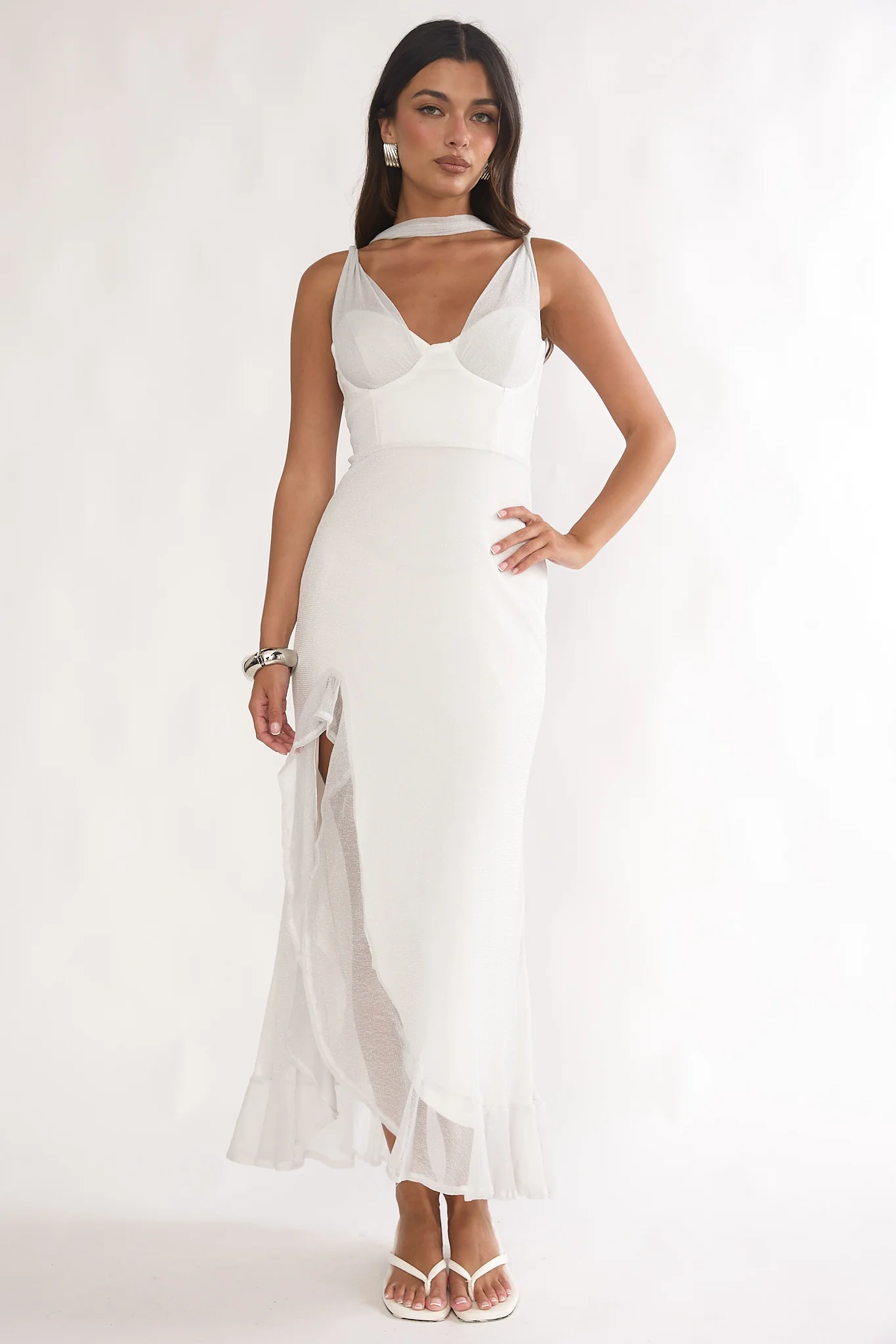 Chantrelle Twist Back Split Maxi Dress Silver