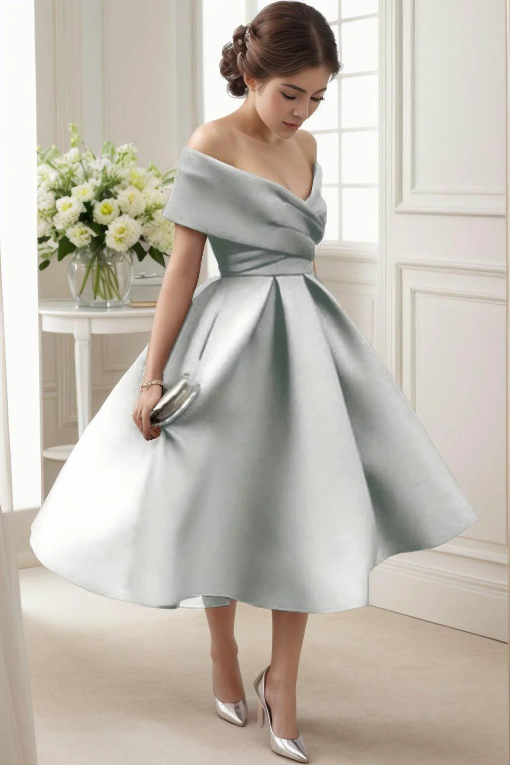A-Line Tea Length Satin Graduation Dresses CS0556
