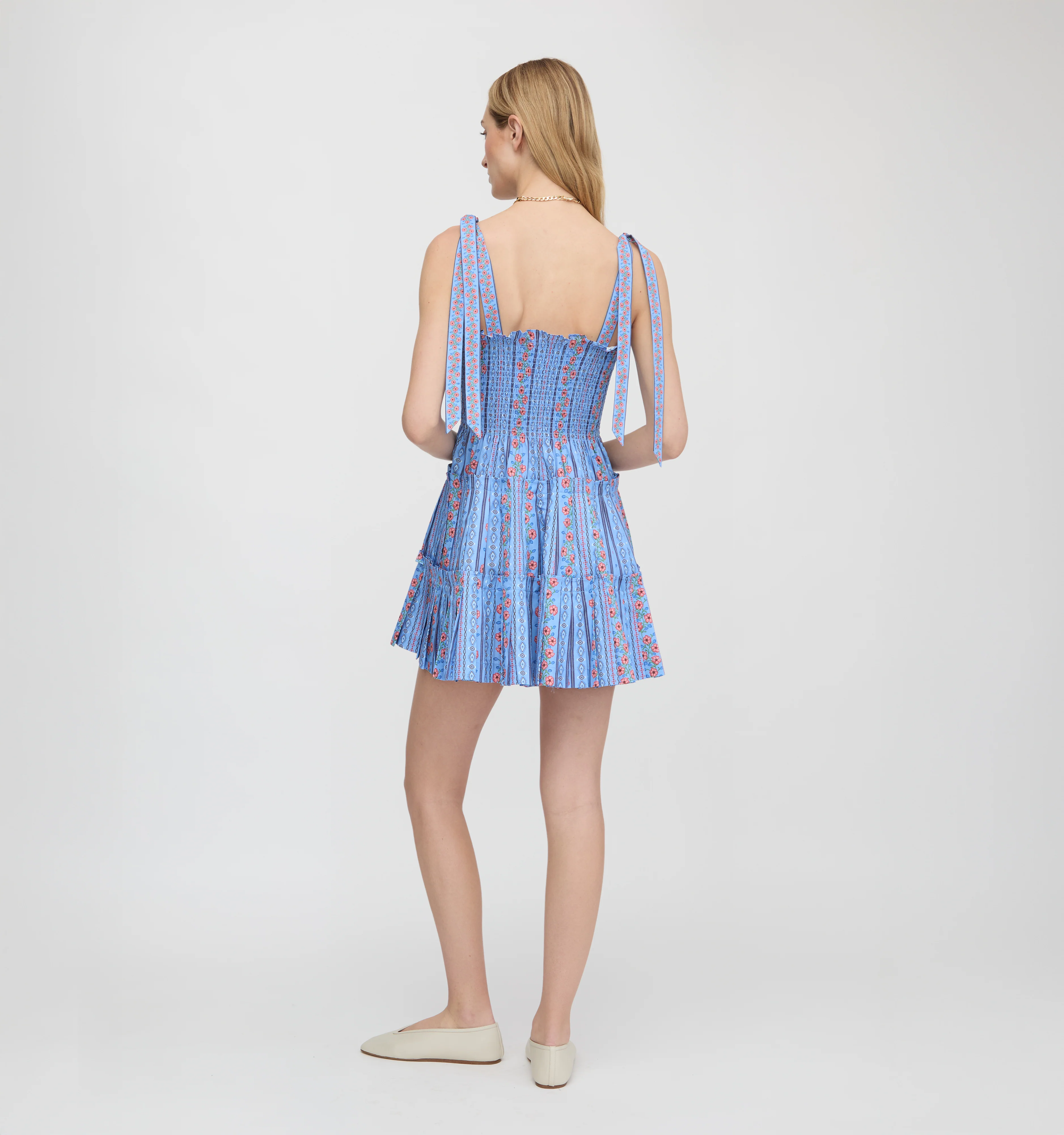 The Ribbon Charlotte Nap Dress - Blue Floral Batik Stripe