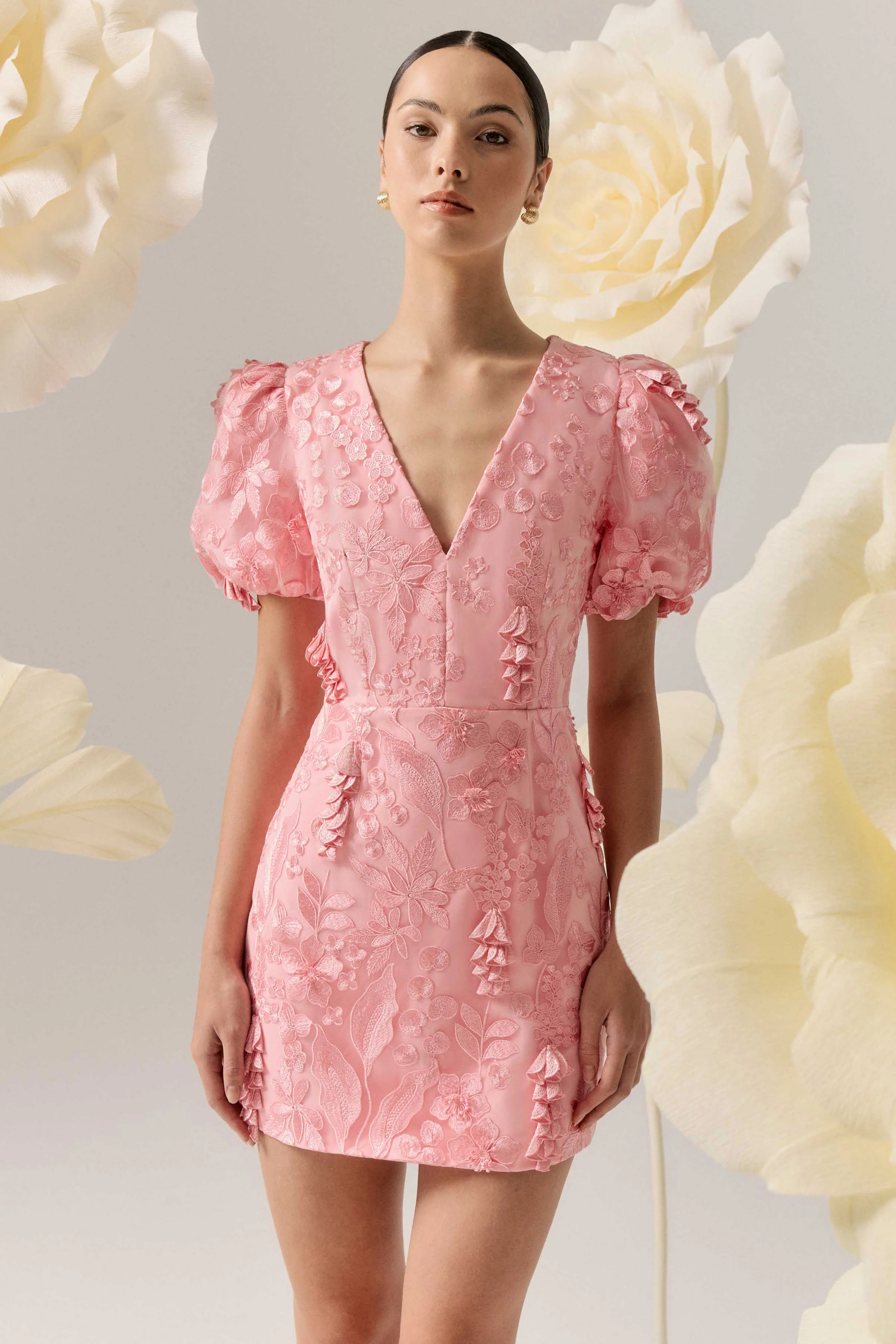 Monique Puff Sleeve Mini Dress in Pink