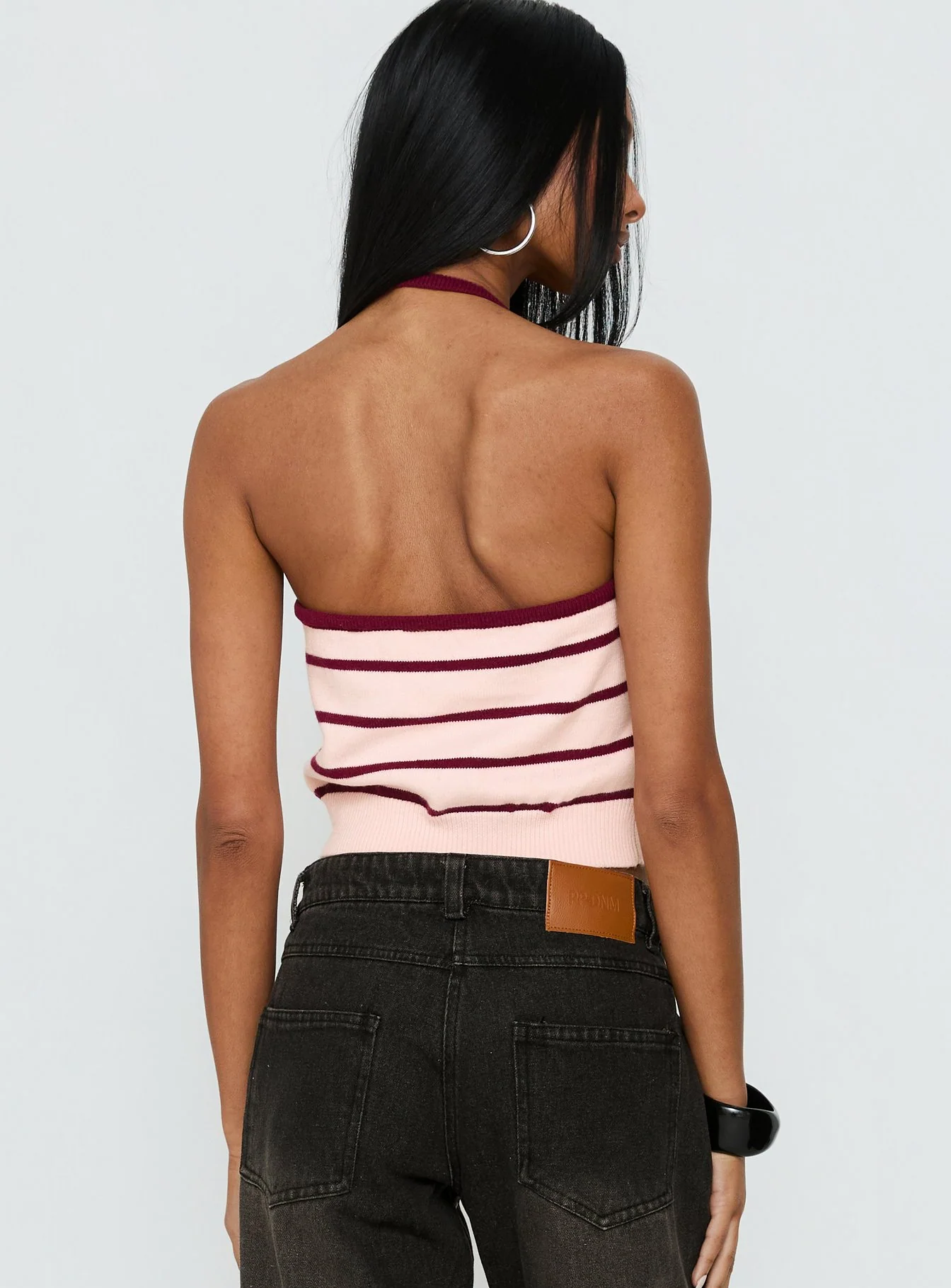 Is It True Halter Neck Top Pink / Burgundy Stripe