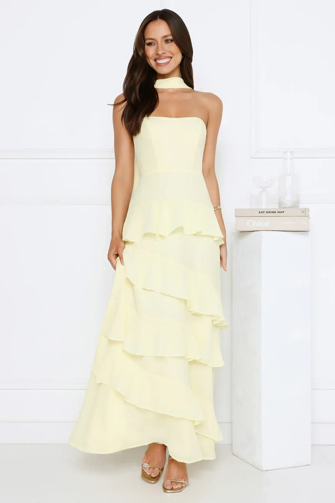 Sunset Reverie Strapless Maxi Dress Yellow