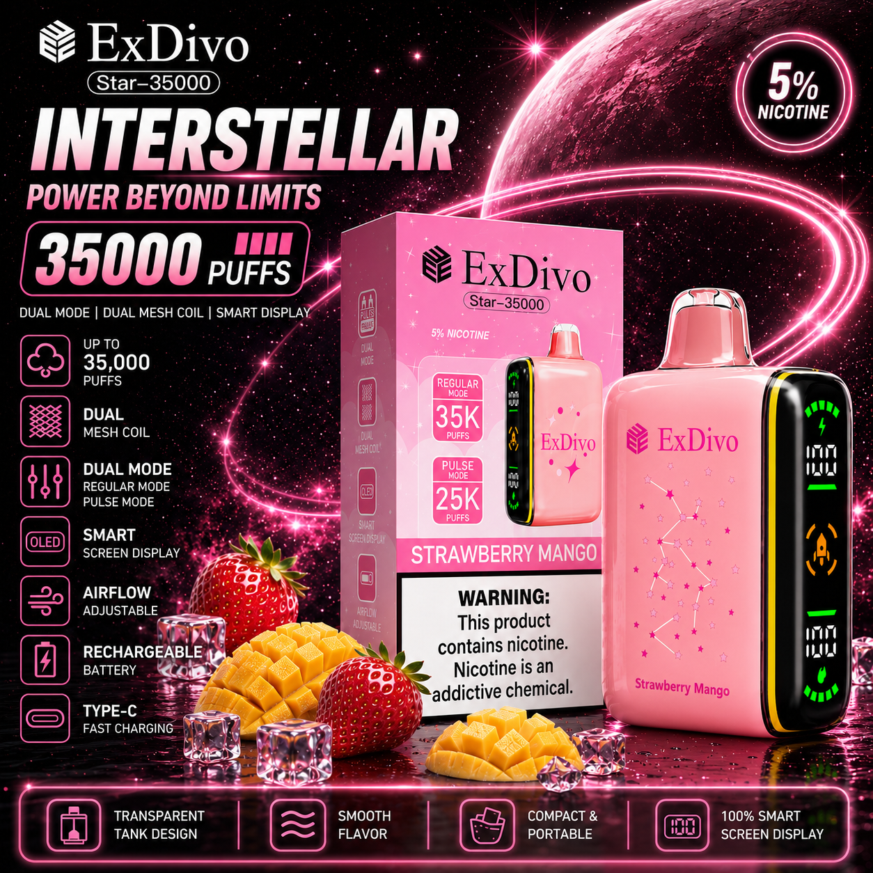 Strawberry Mango - ExDivo INTERSTELLAR 35K Disposable Vape
