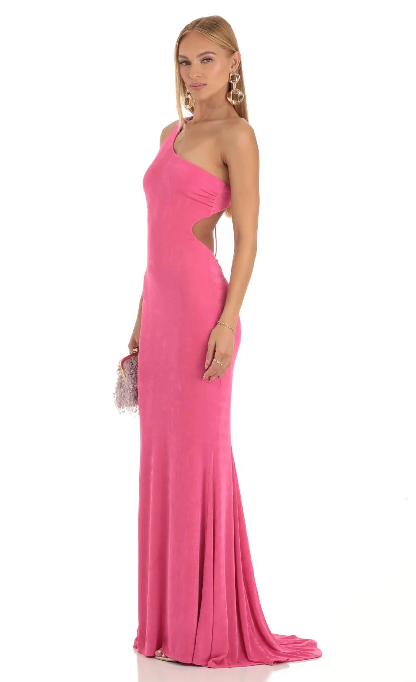 One Shoulder Maxi Dress in Pink - luluinthesky