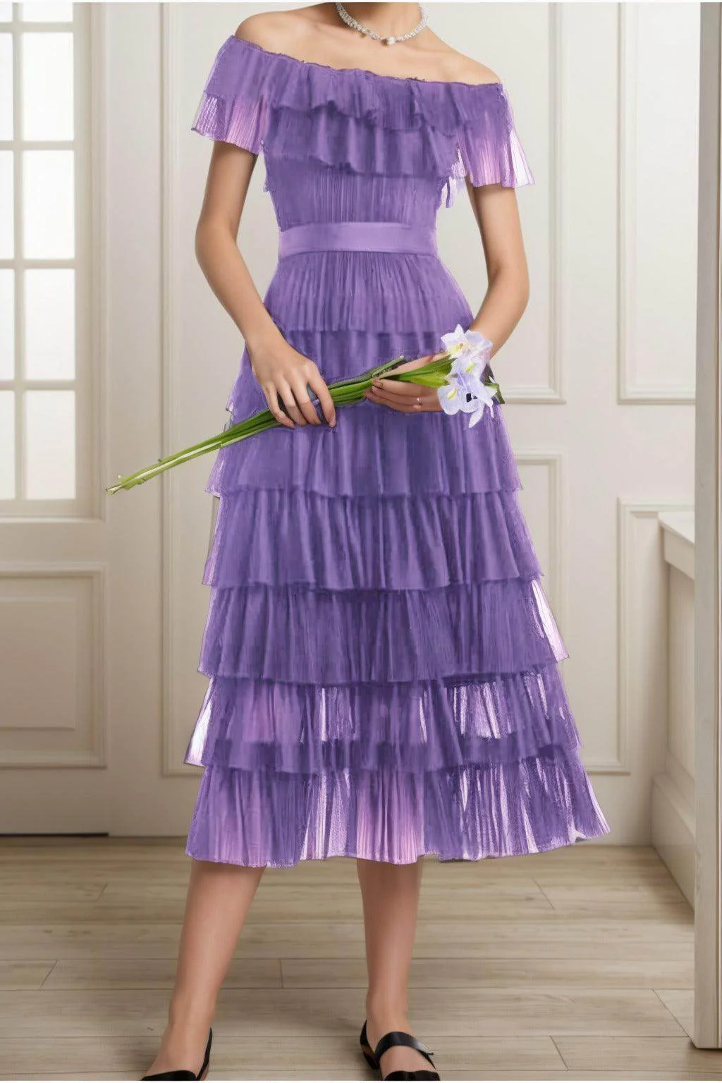 A-Line Tea Length Tulle Graduation Dresses CS0557