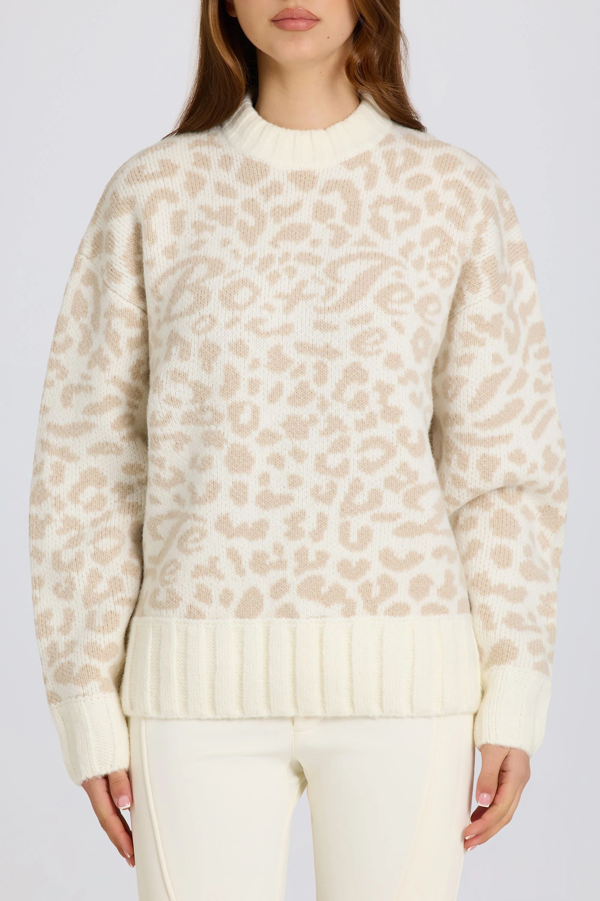 Jacquard-Knit Oversized Jumper in Ice
