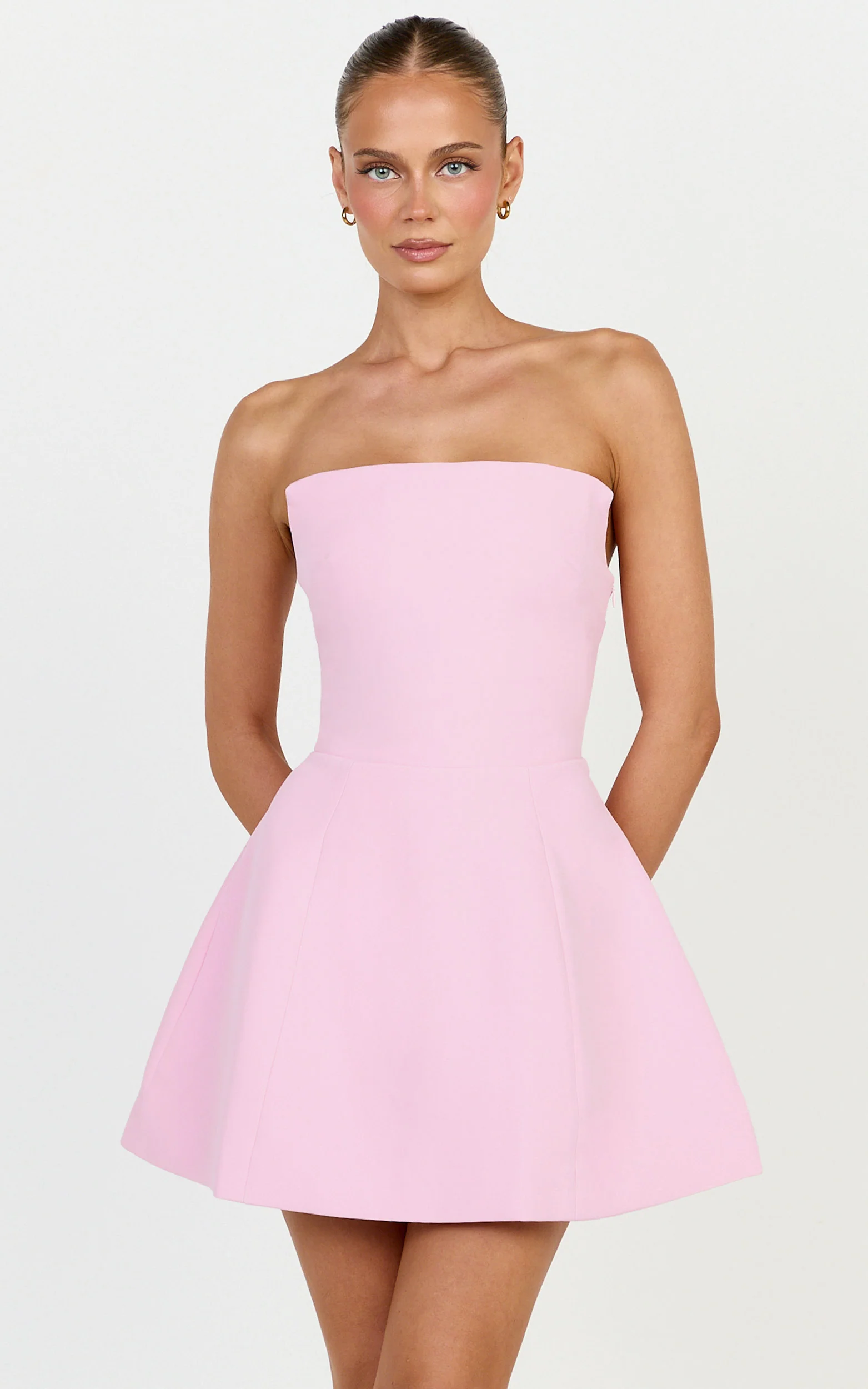 Dani Mini Dress - Strapless Square Neck Tulip Skirt Dress in Pink