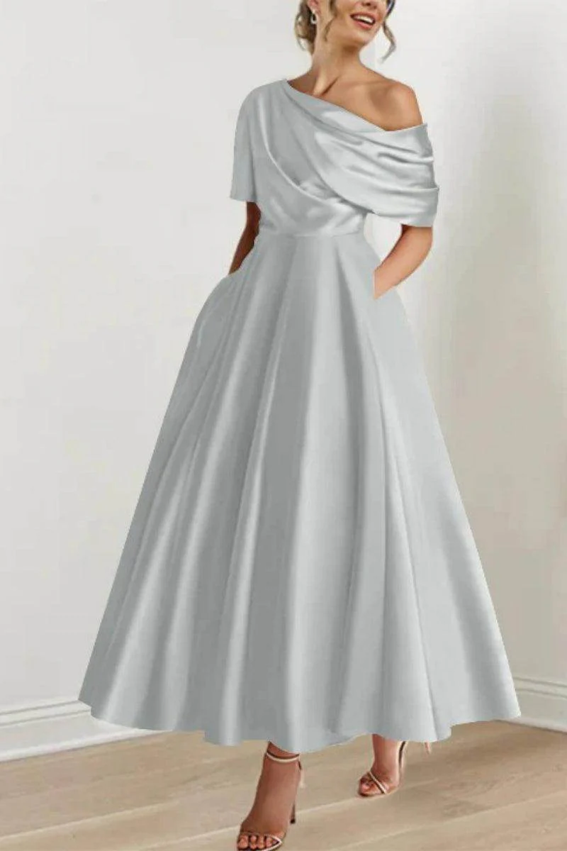 A Line One shoulder Half Sleeve Ankle Length Mother Dresses CM0366
