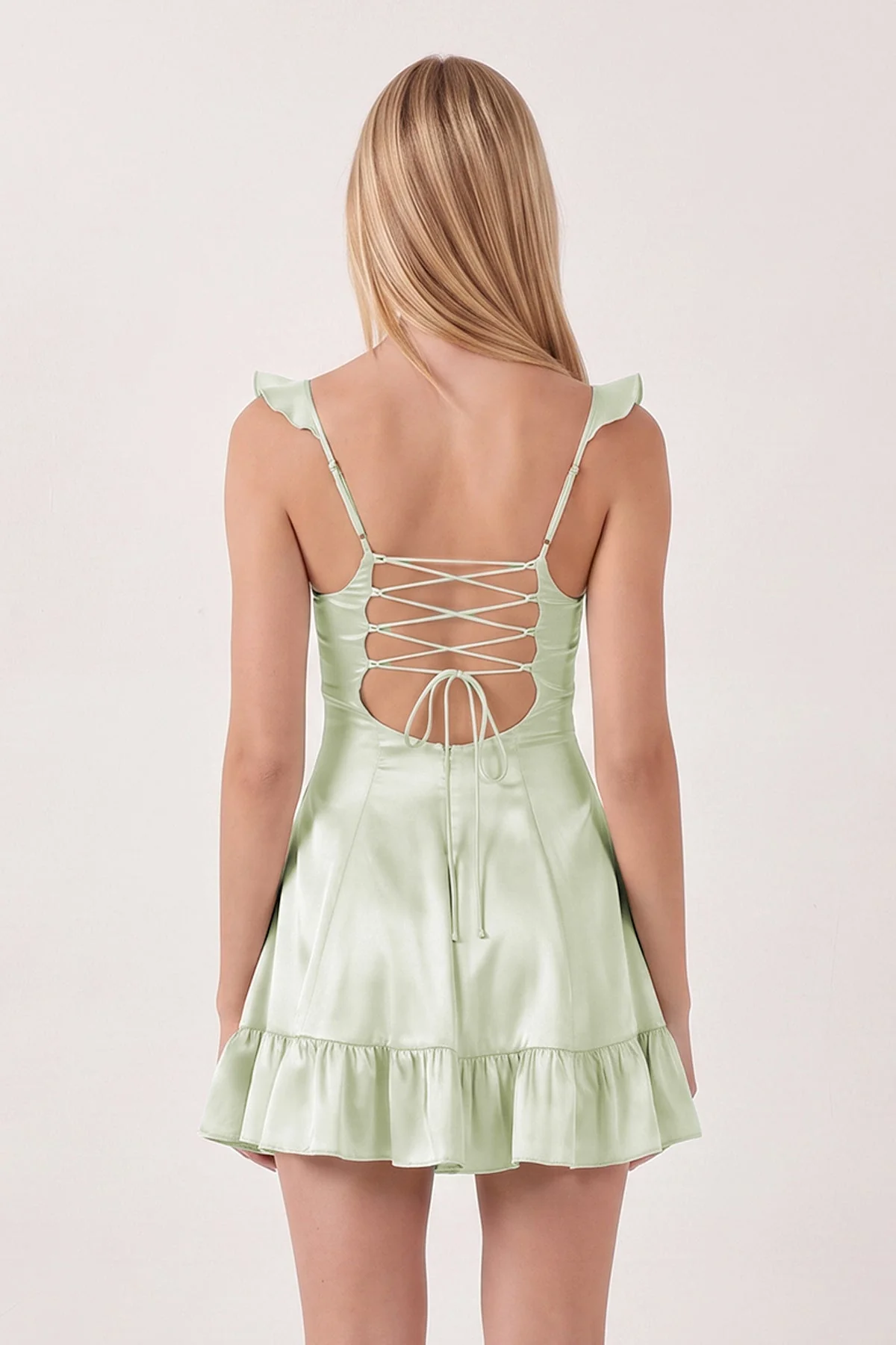 Aqua Sweetheart Ruffled A-Line Satin Homecoming Dress
