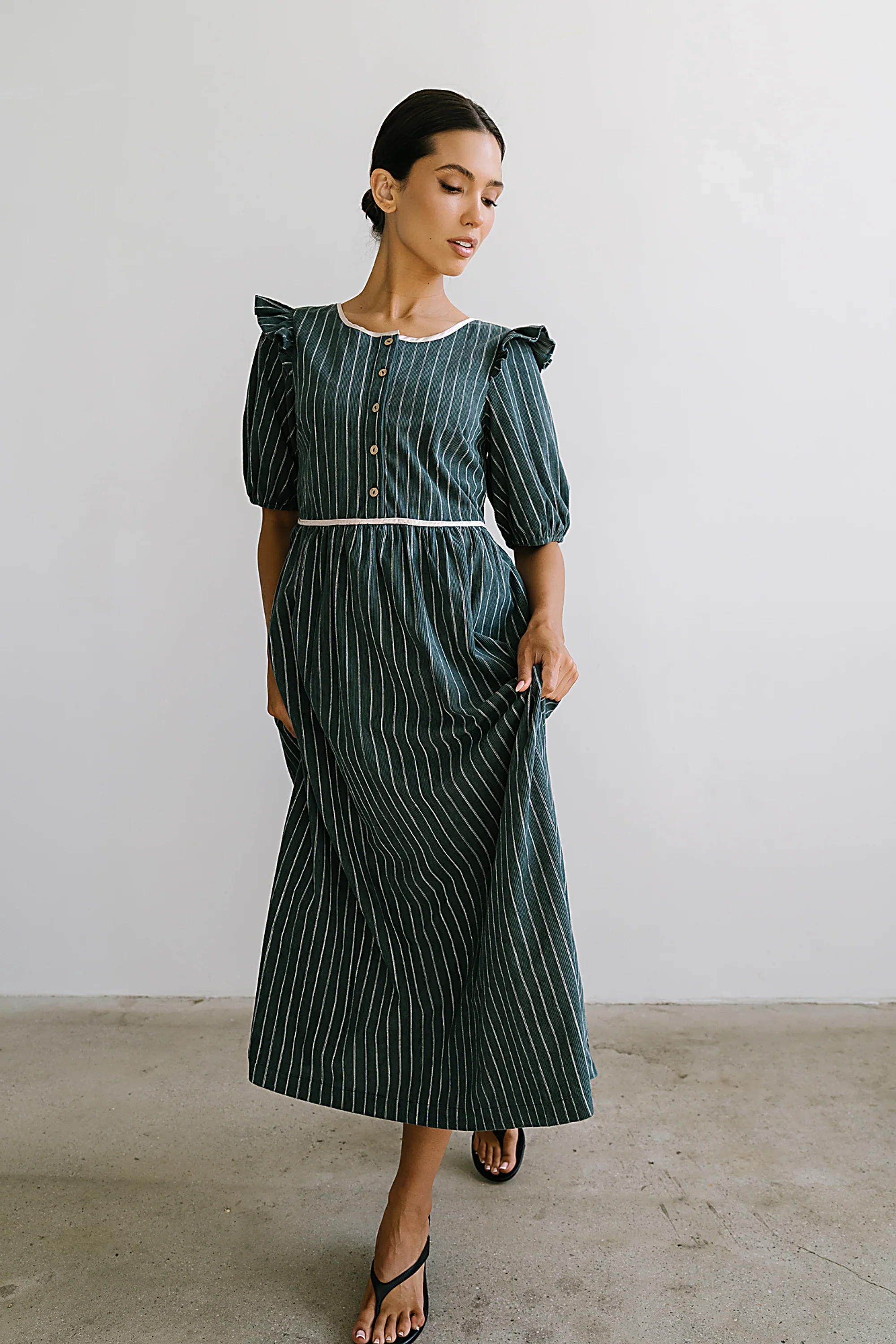 Berlin Corduroy Baby Doll Midi Dress in Green