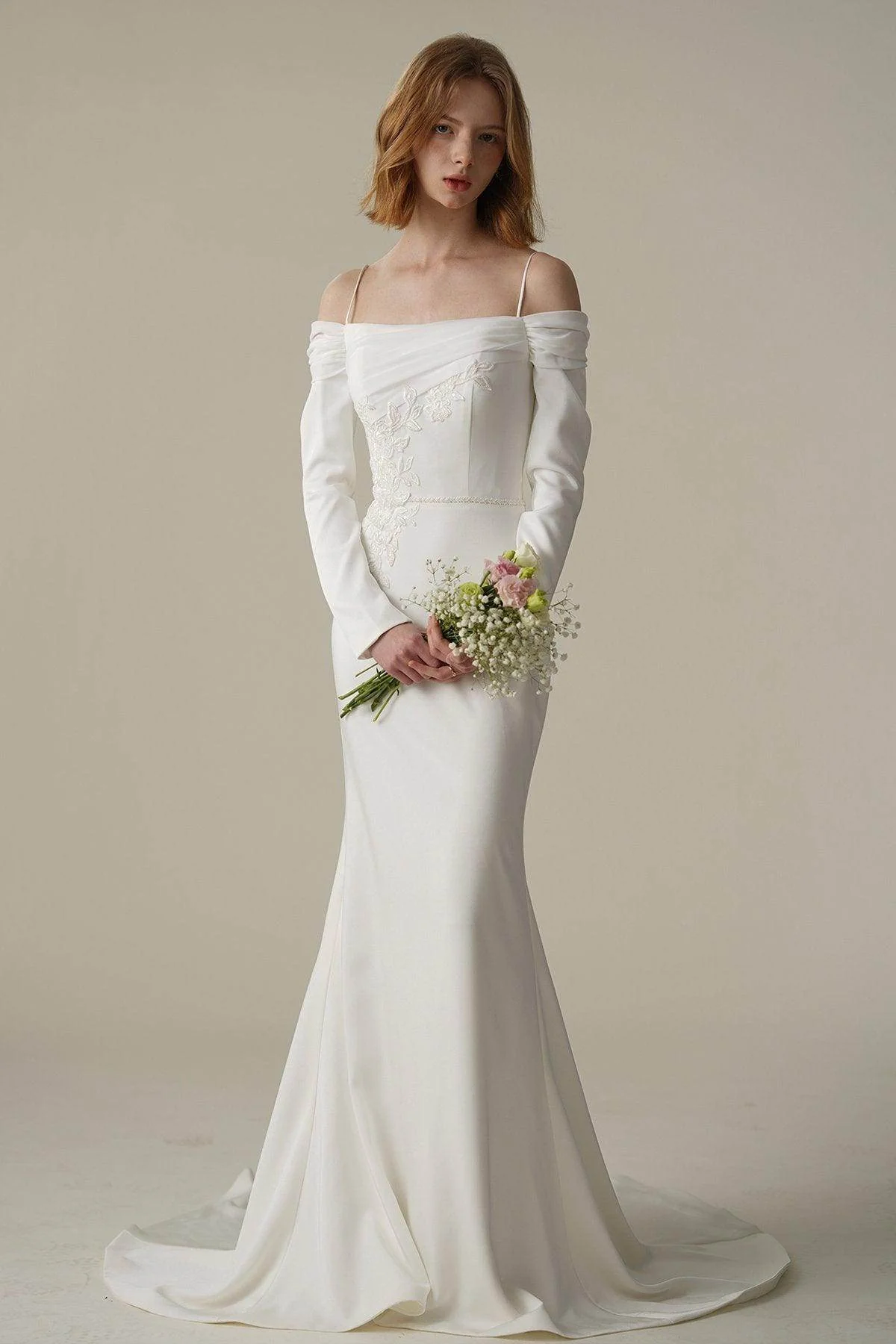Trumpet-Mermaid Court Train Satin Wedding Dress CW3088