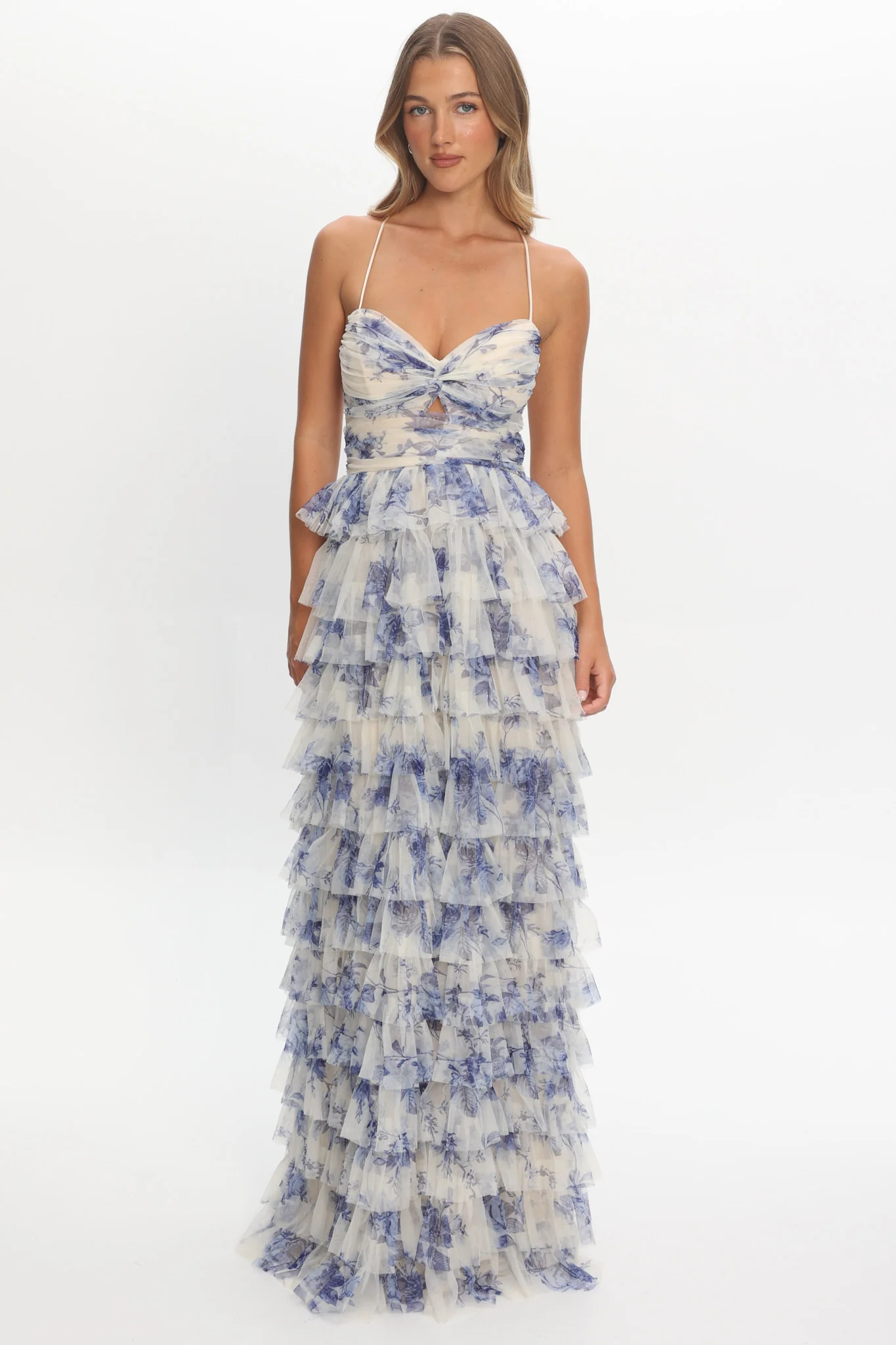 Cambridge Layered Frill Maxi Dress Blue - luluinthesky