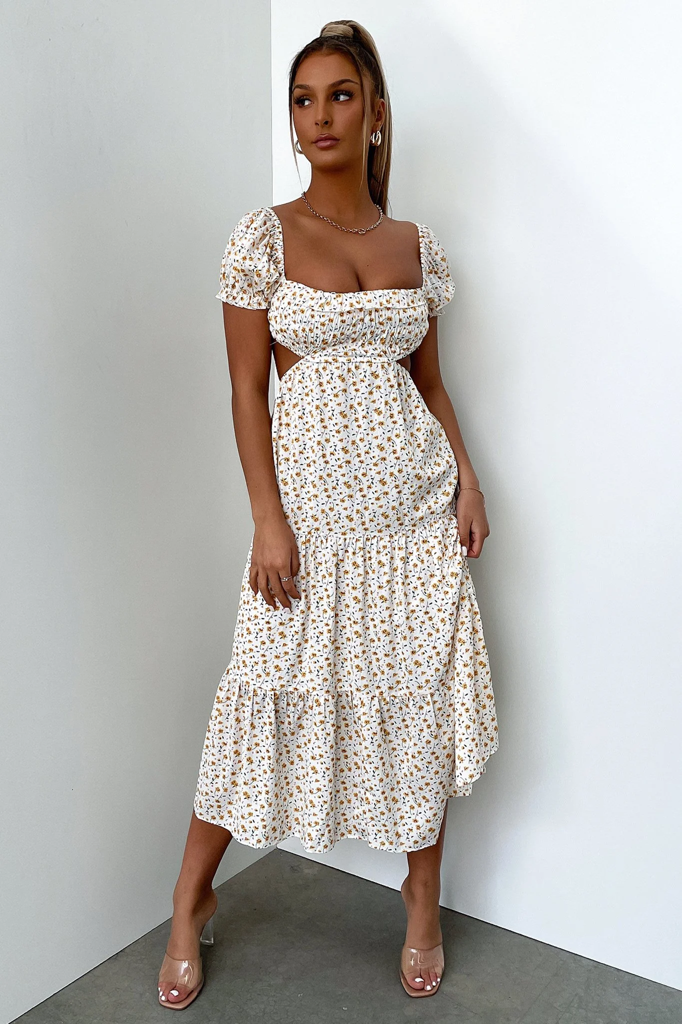 Noelle Midi Dress - Yellow Floral