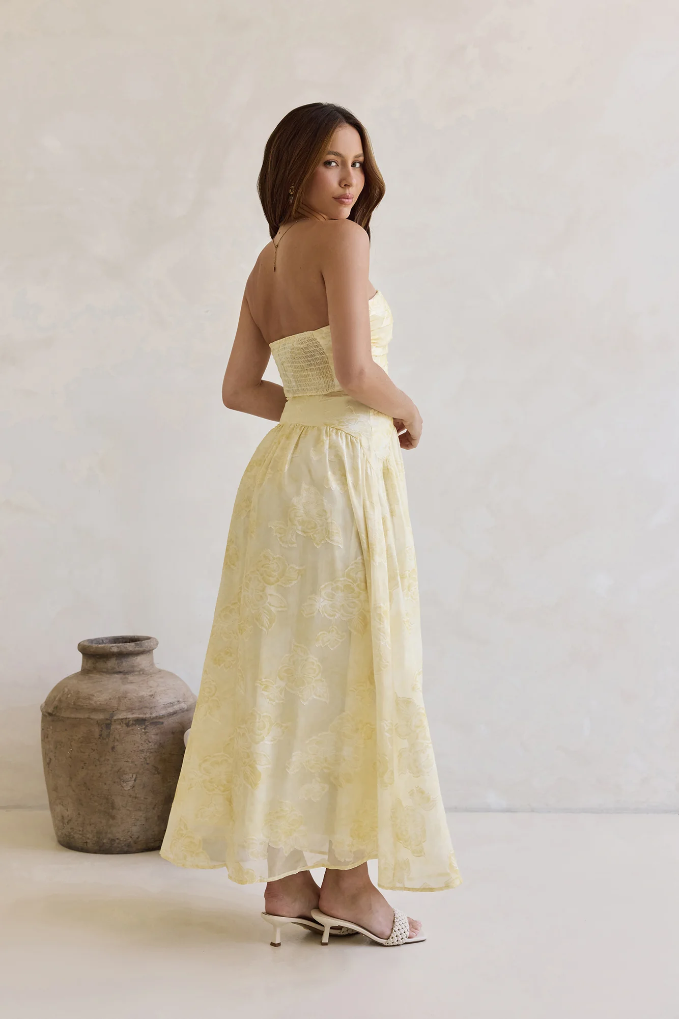 Cloud Kissed Paths Strapless Maxi Dress Yellow - luluinthesky