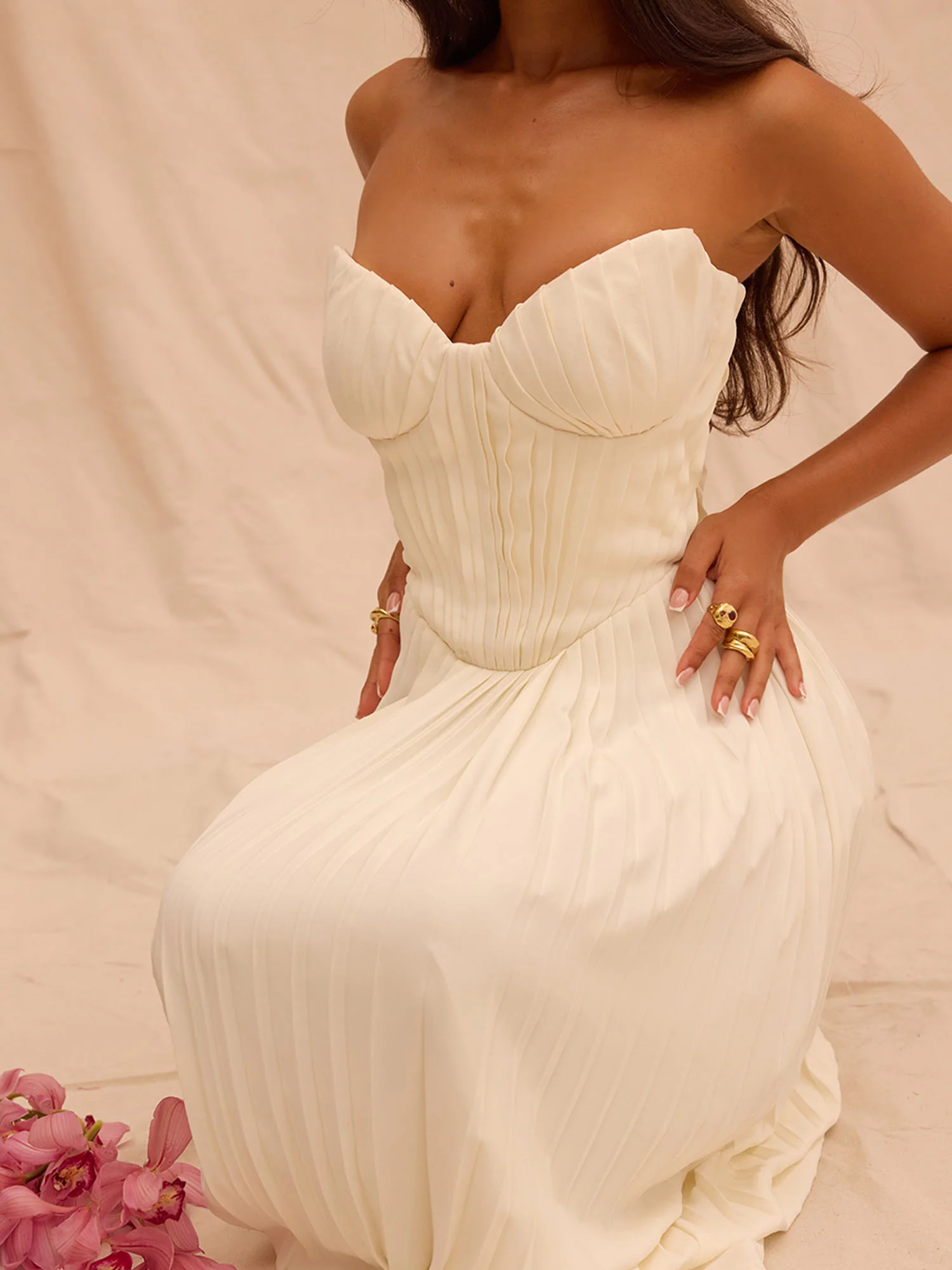 Pleated Strapless Sky Blue Maxi Dress