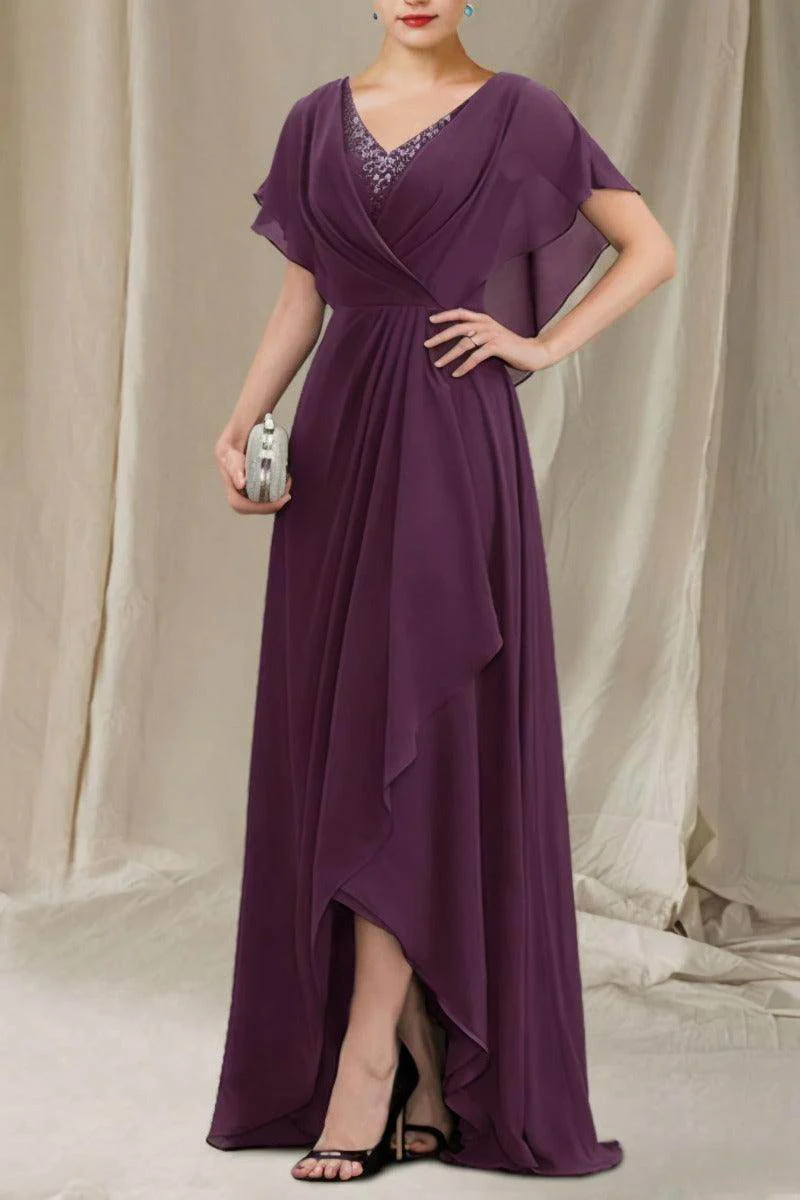 A-Line Sweep-Brush Train Chiffon Mother Dress CM0080