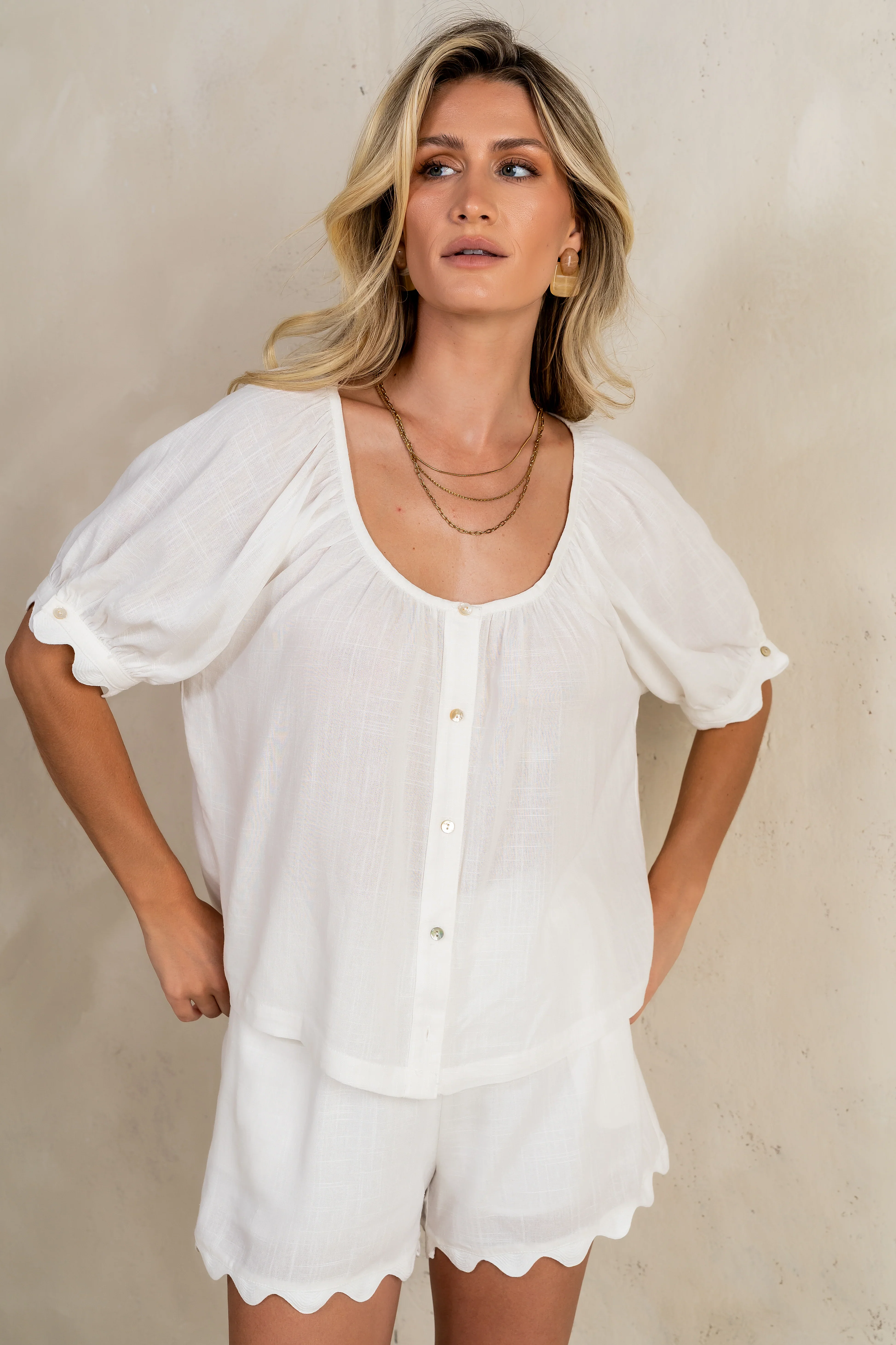 Owen Scalloped Top in White
