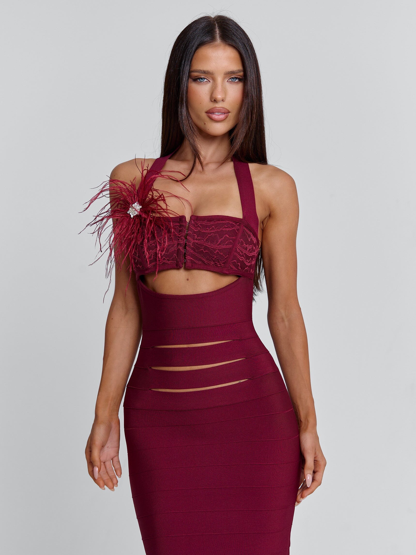 LUNABELLE MIDI DRESS BURGUNDY