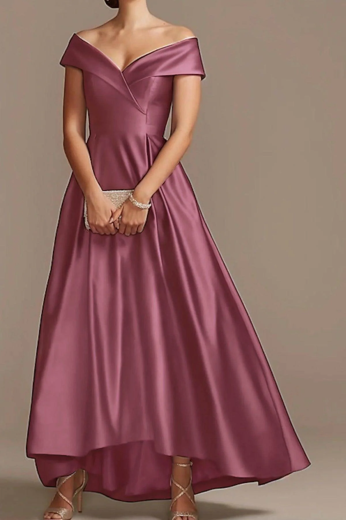 High Low Ankle Length Satin Mother Dress CM0078