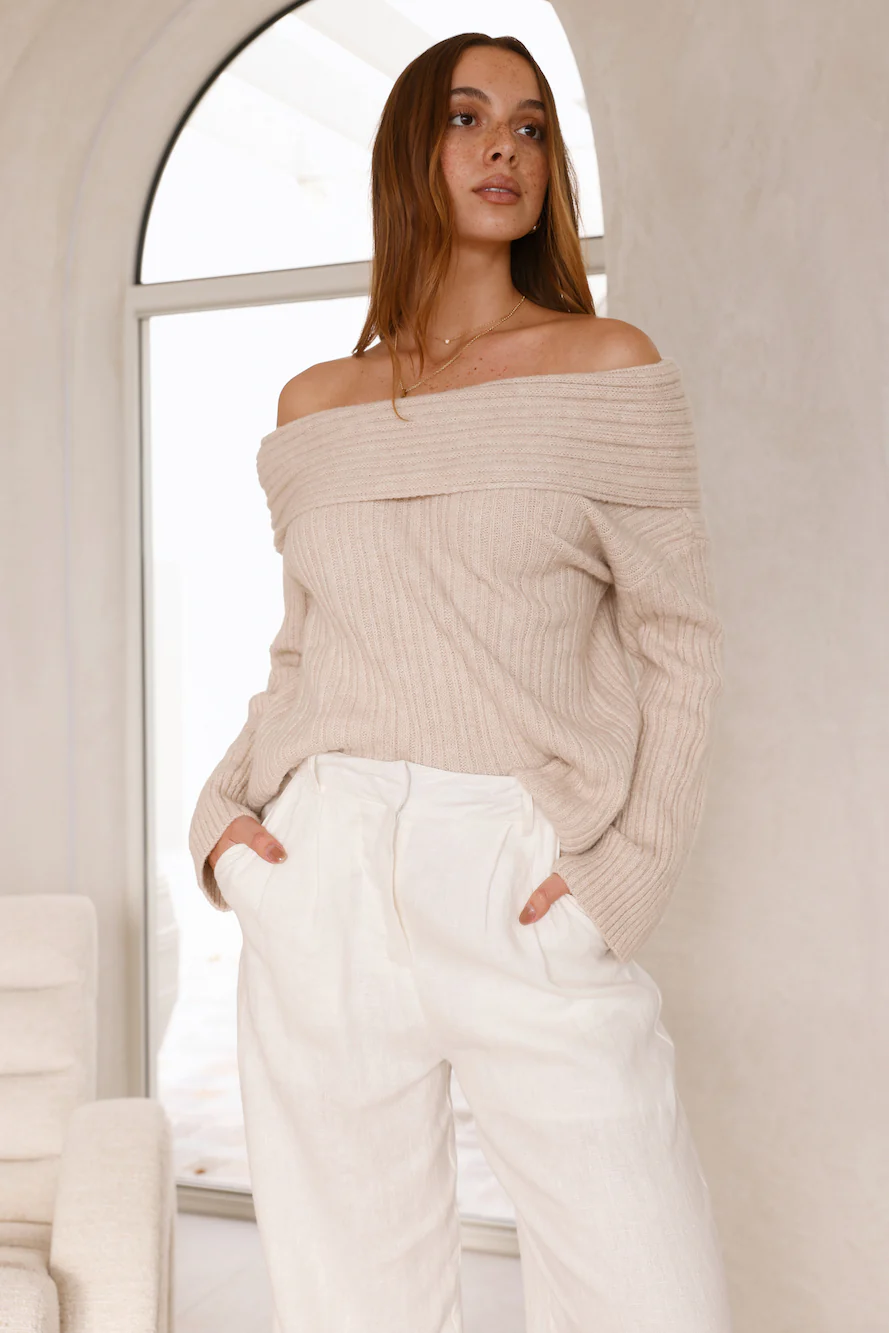 Kadija Off Shoulder Knit Top Beige