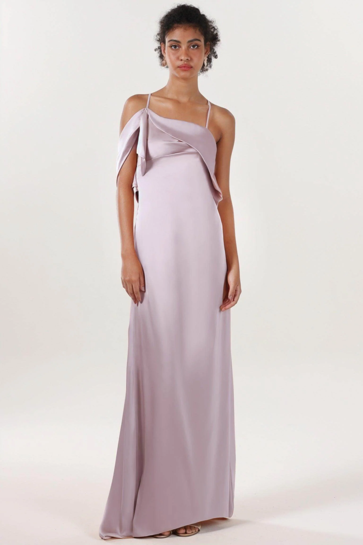 Sheath-Column Sweep-Brush Train Luxe Satin Bridesmaid Dress CS0598BM