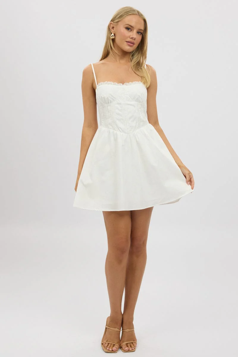 White Fit And Flare Dress Poplin Mini