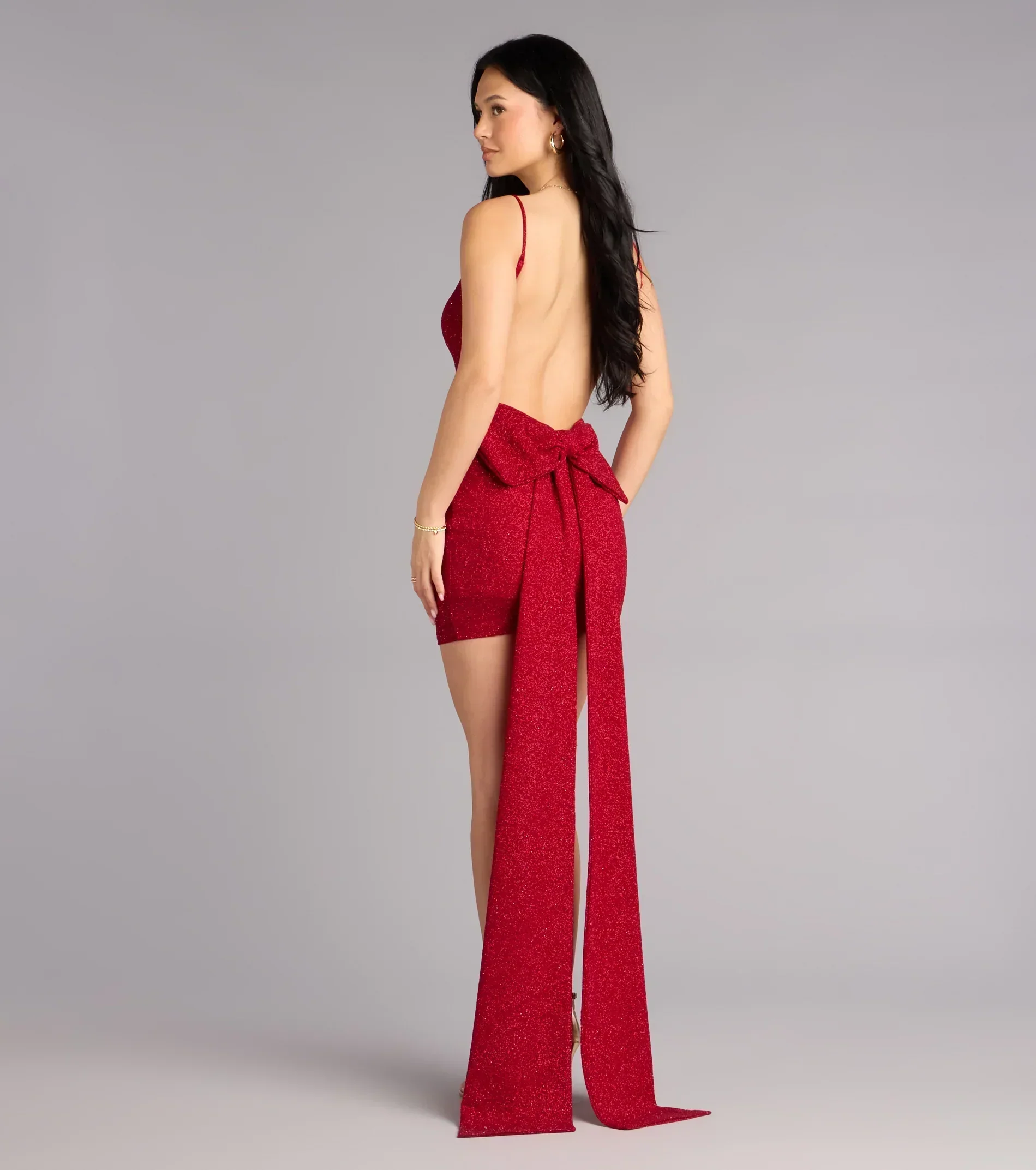 Toni Glitter Open Back Bow Mini Dress