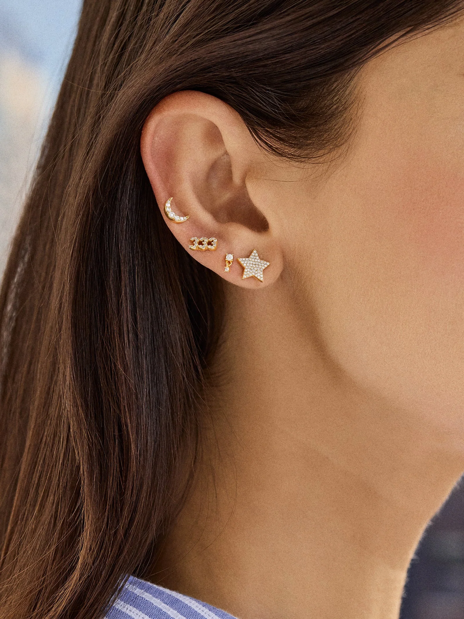 14K Gold Celestial Delicate Stud - Pavé Star