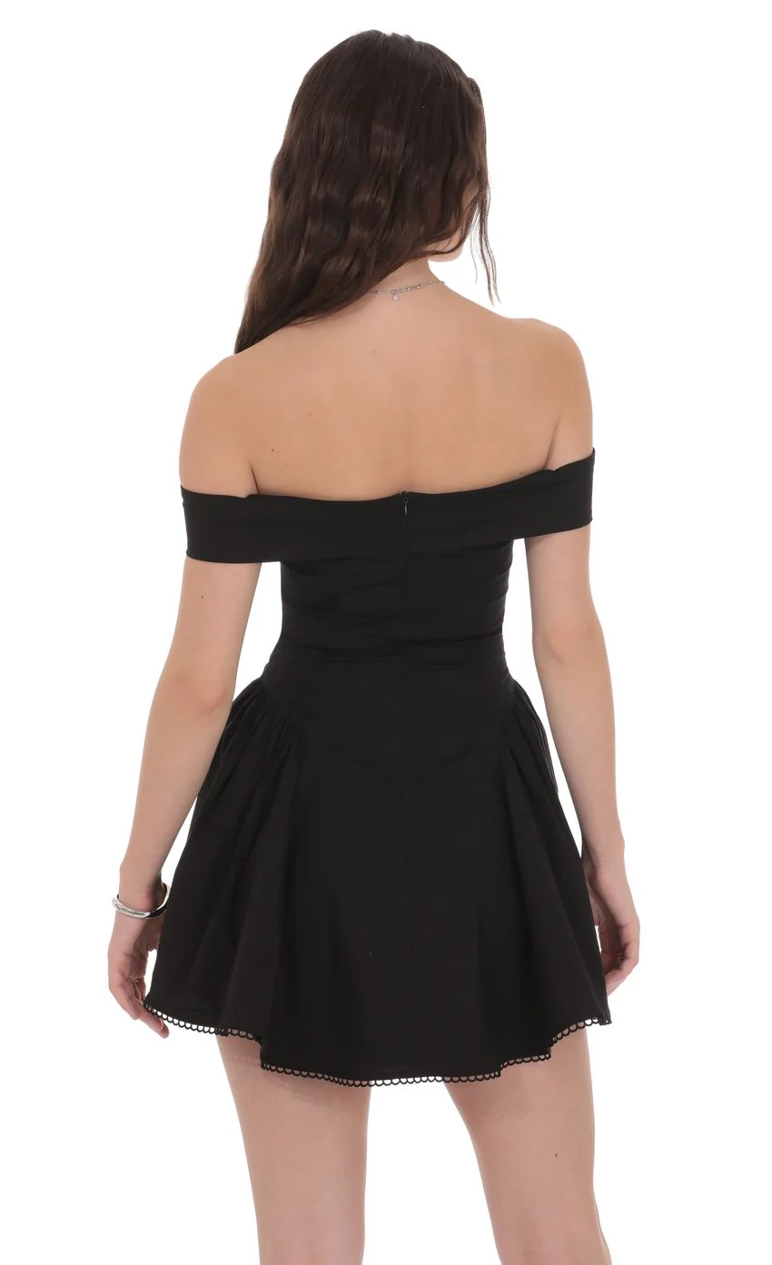 Off Shoulder Fit and Flare Dress in Black - luluinthesky
