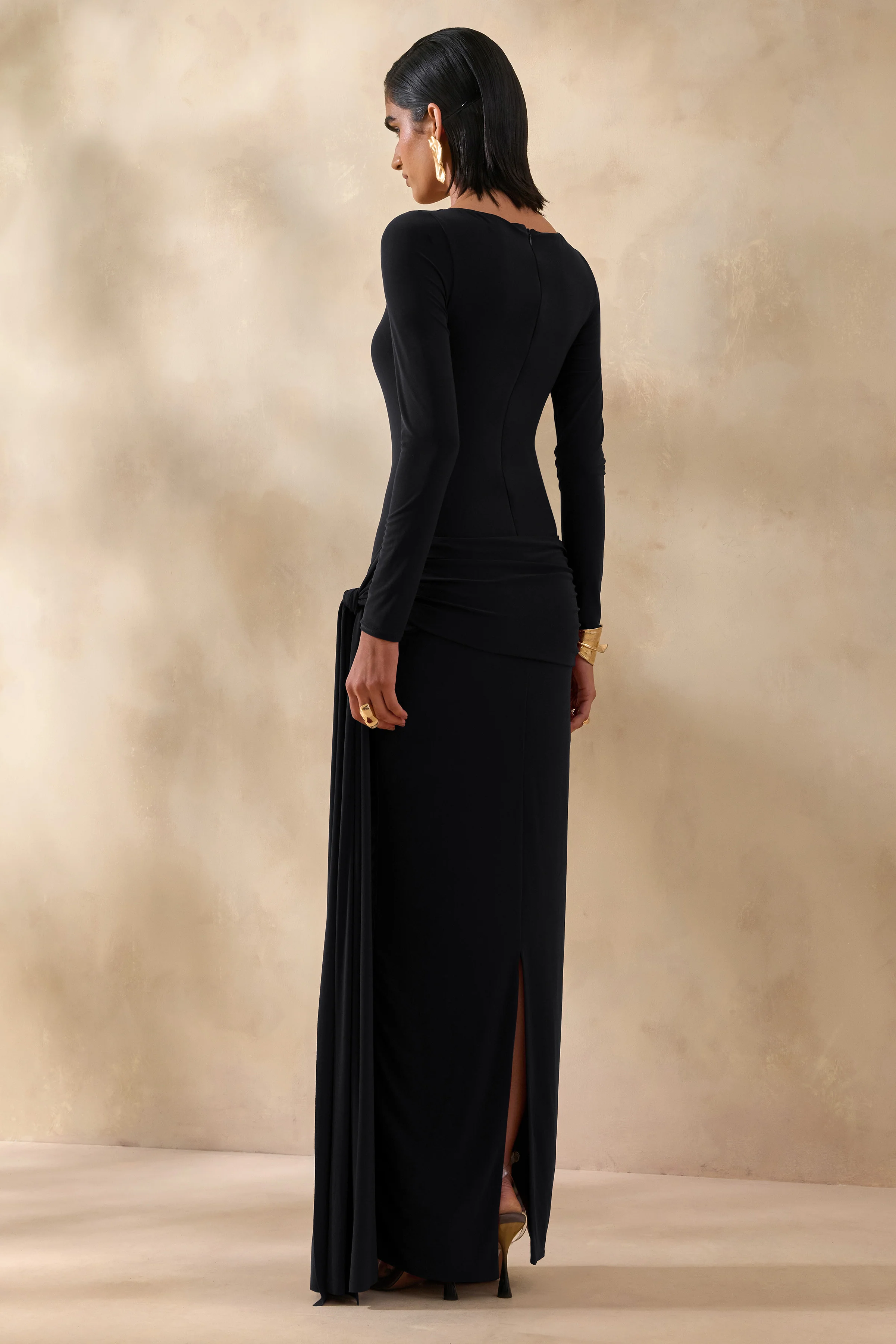 Astrielle | Black Wide-Neck With Gold-Detail And Sash