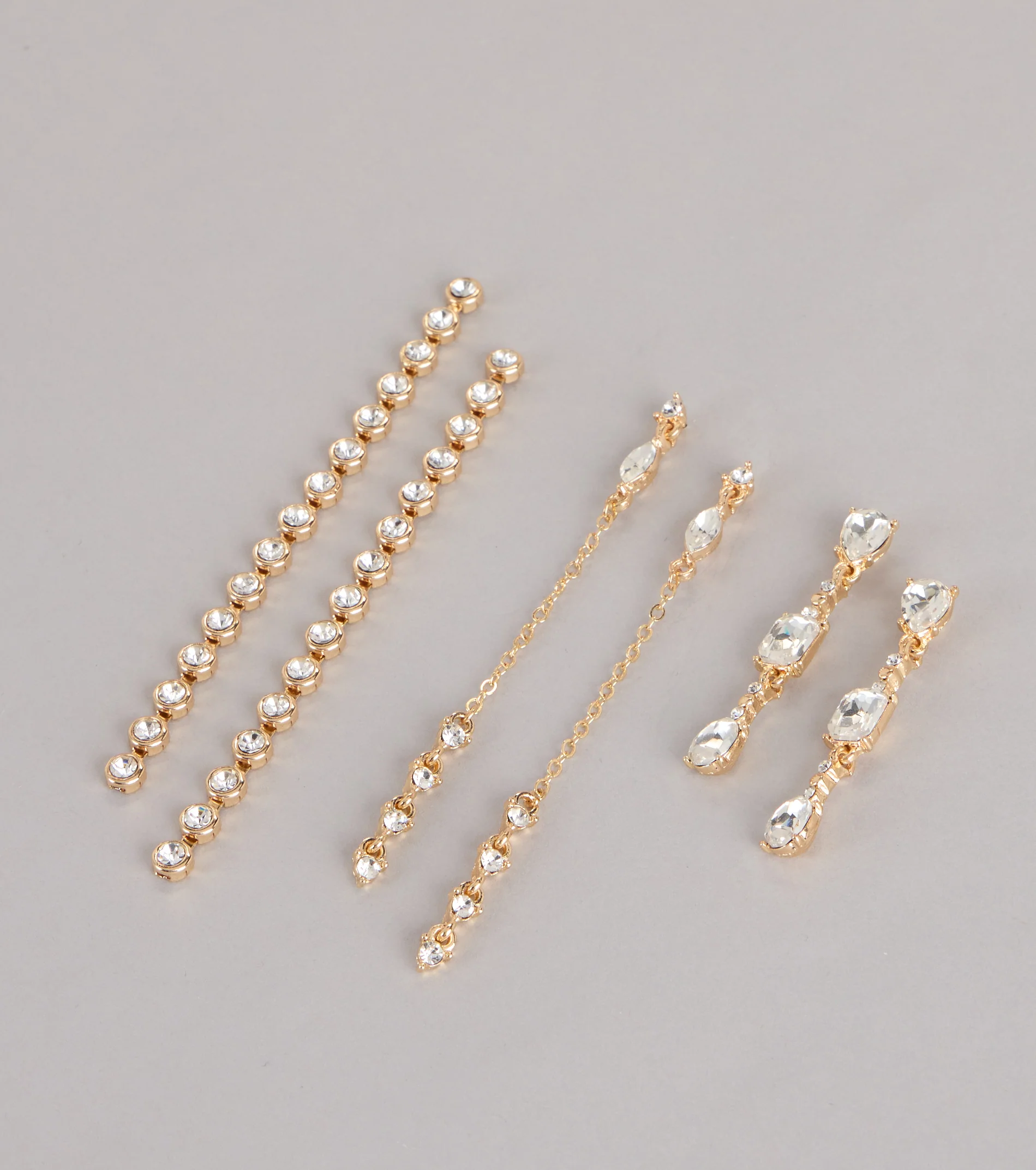 Stacked And Shining Rhinestone Linear Earrings Set