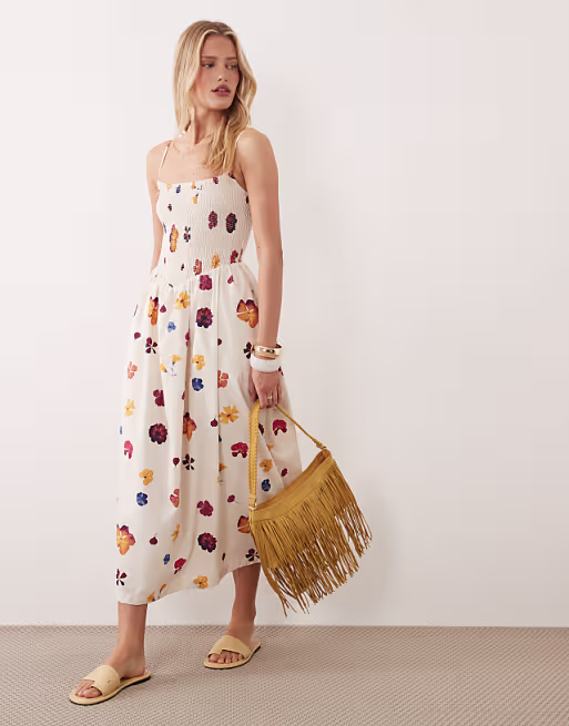 Abercrombie & Fitch dipped waist maxi dress in floral placement