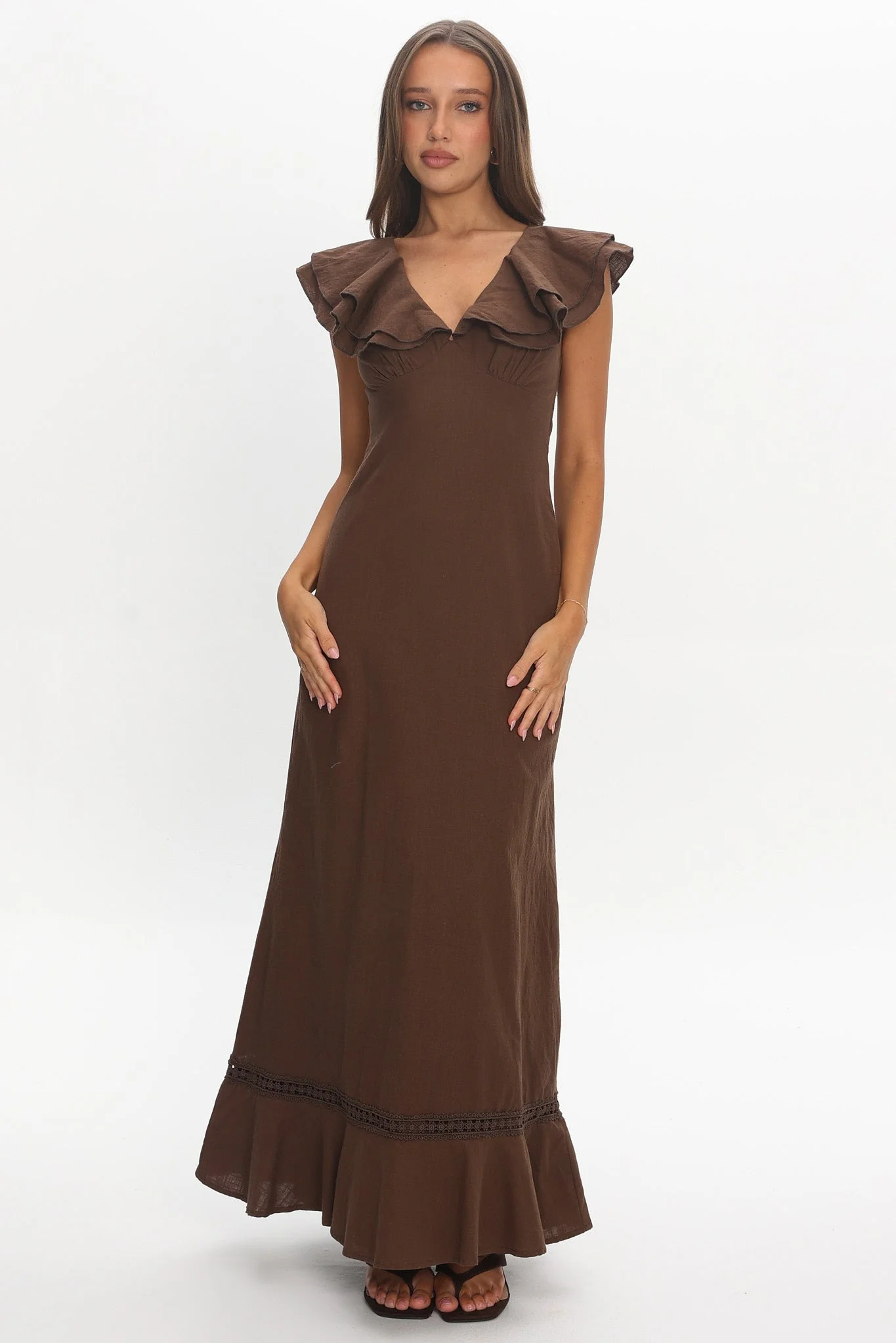 Anohana Ruffle Maxi Dress Chocolate