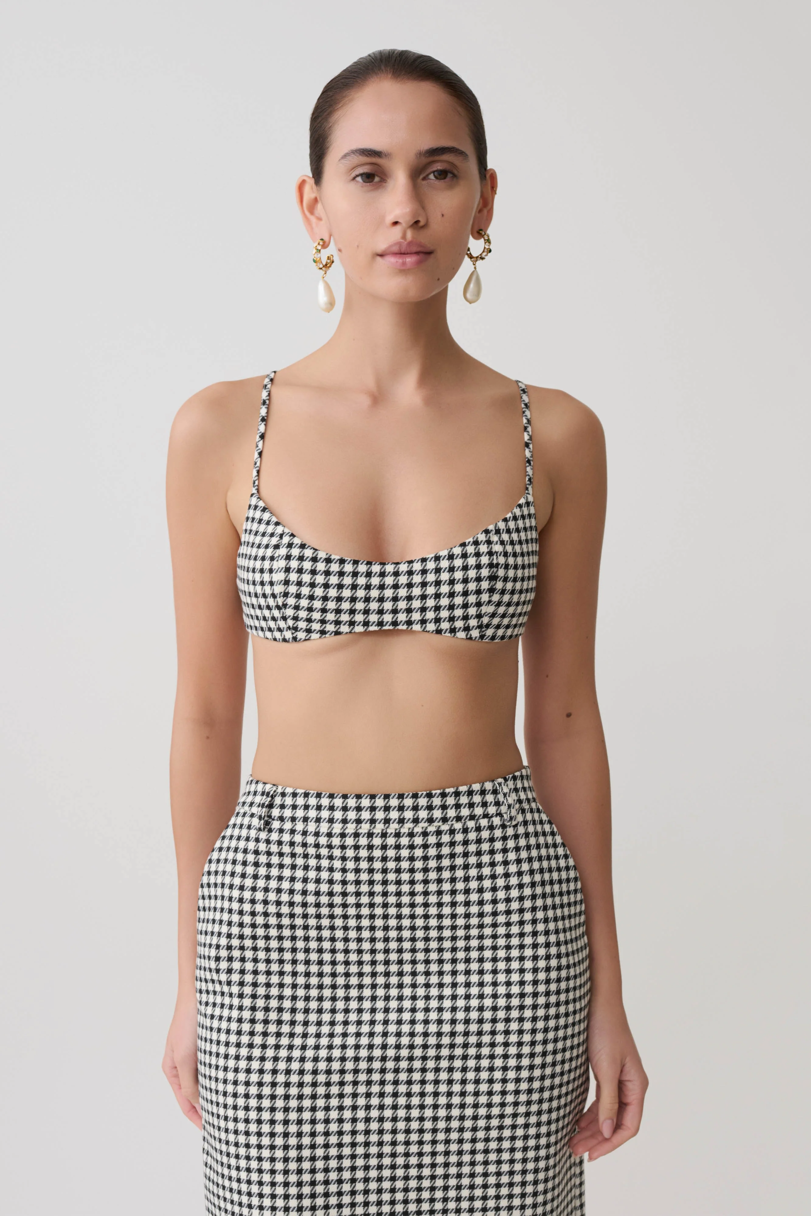 Amelie Tweed Bralette - Houndstooth