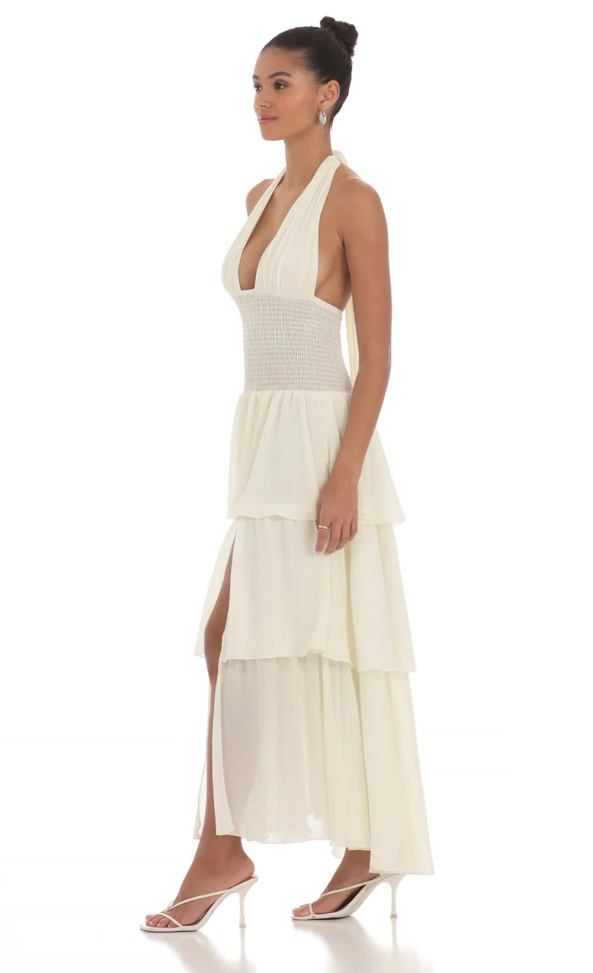 Smocked Halter Maxi Dress in Cream - luluinthesky