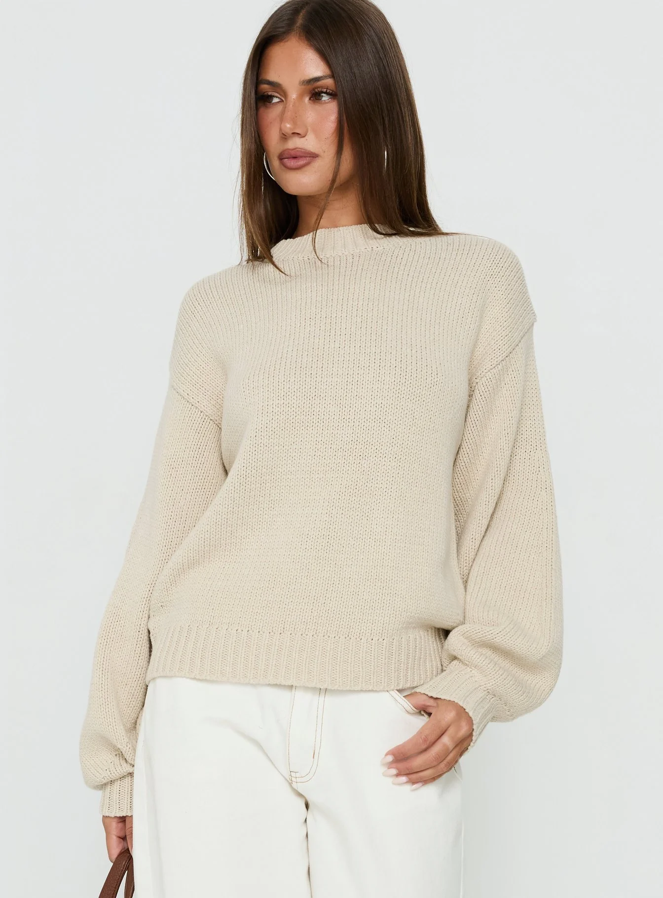 Harmony Balloon Sleeve Knit Sweater Beige