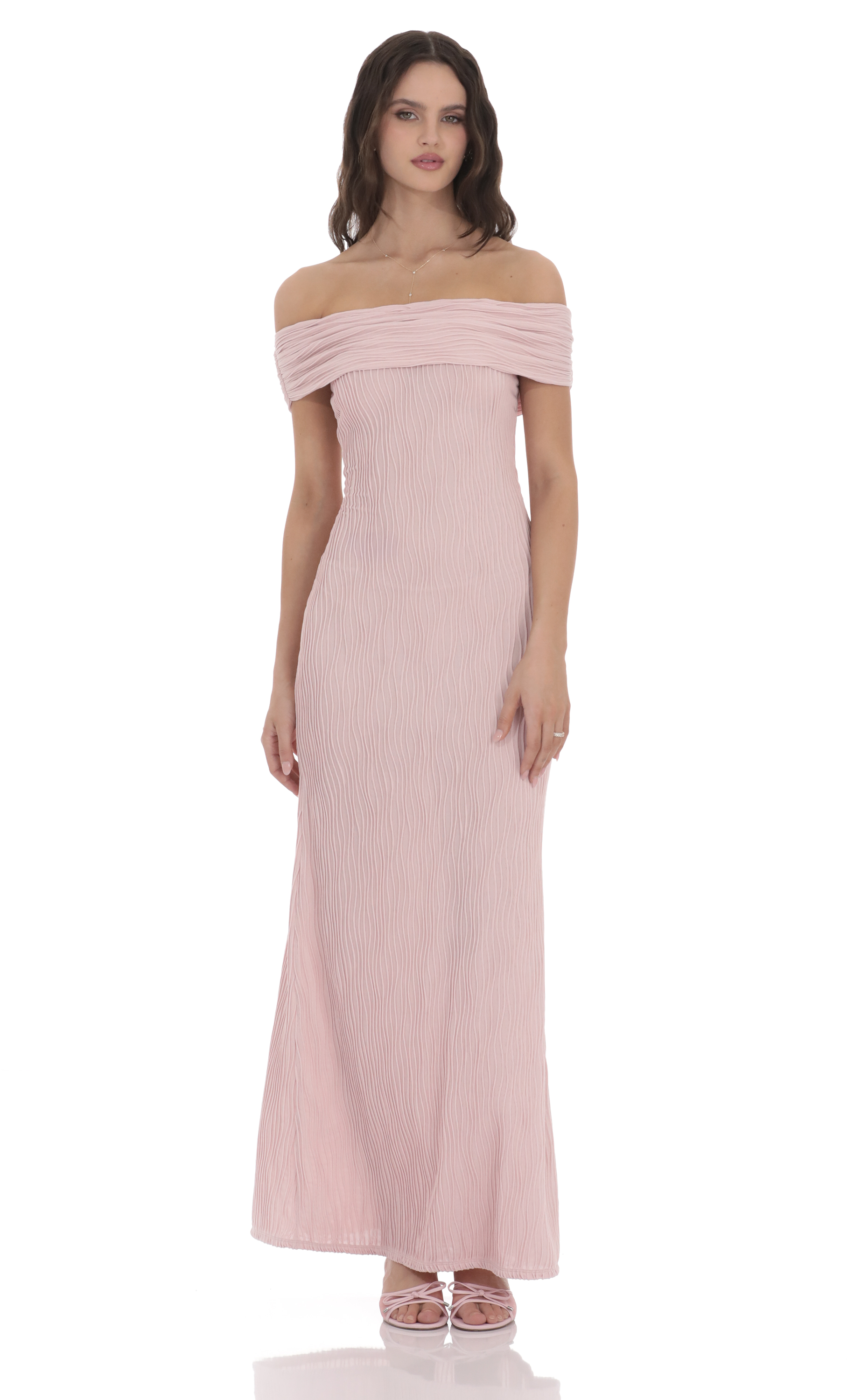 Textured Off Shoulder Maxi Dress in Blush Pink - luluinthesky