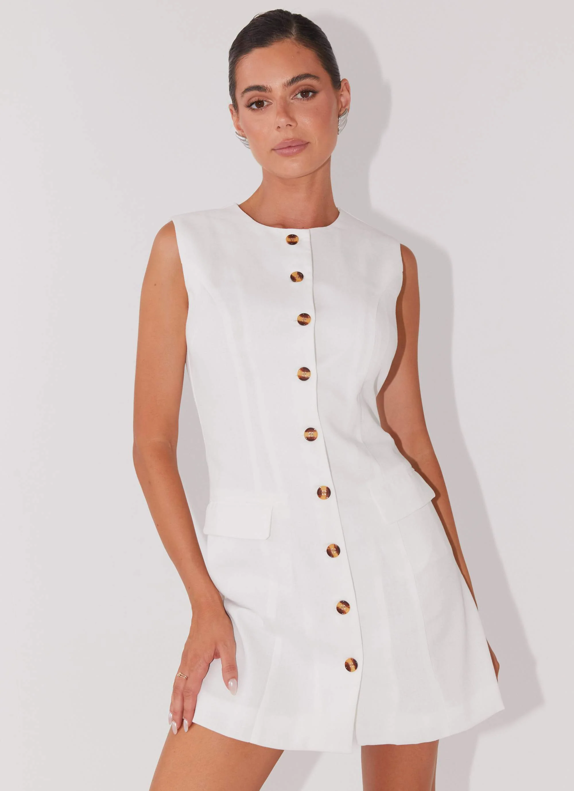 Castello Fiore Linen Mini Dress - White