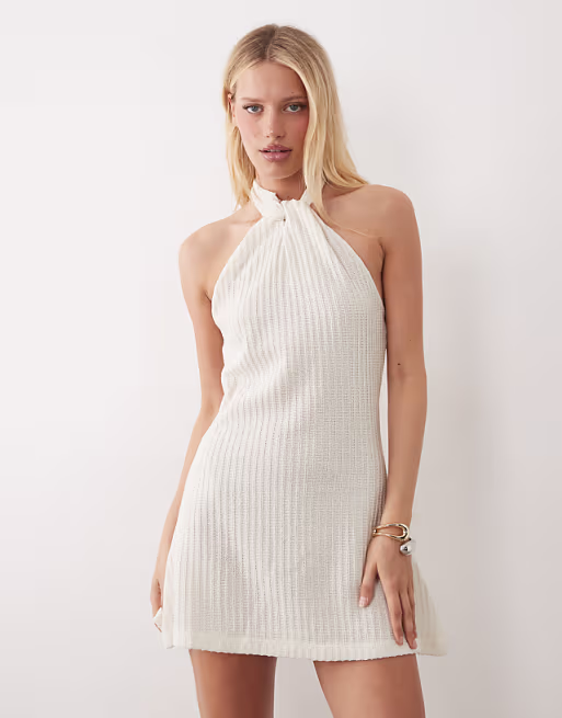 halter neck mini dress in cream