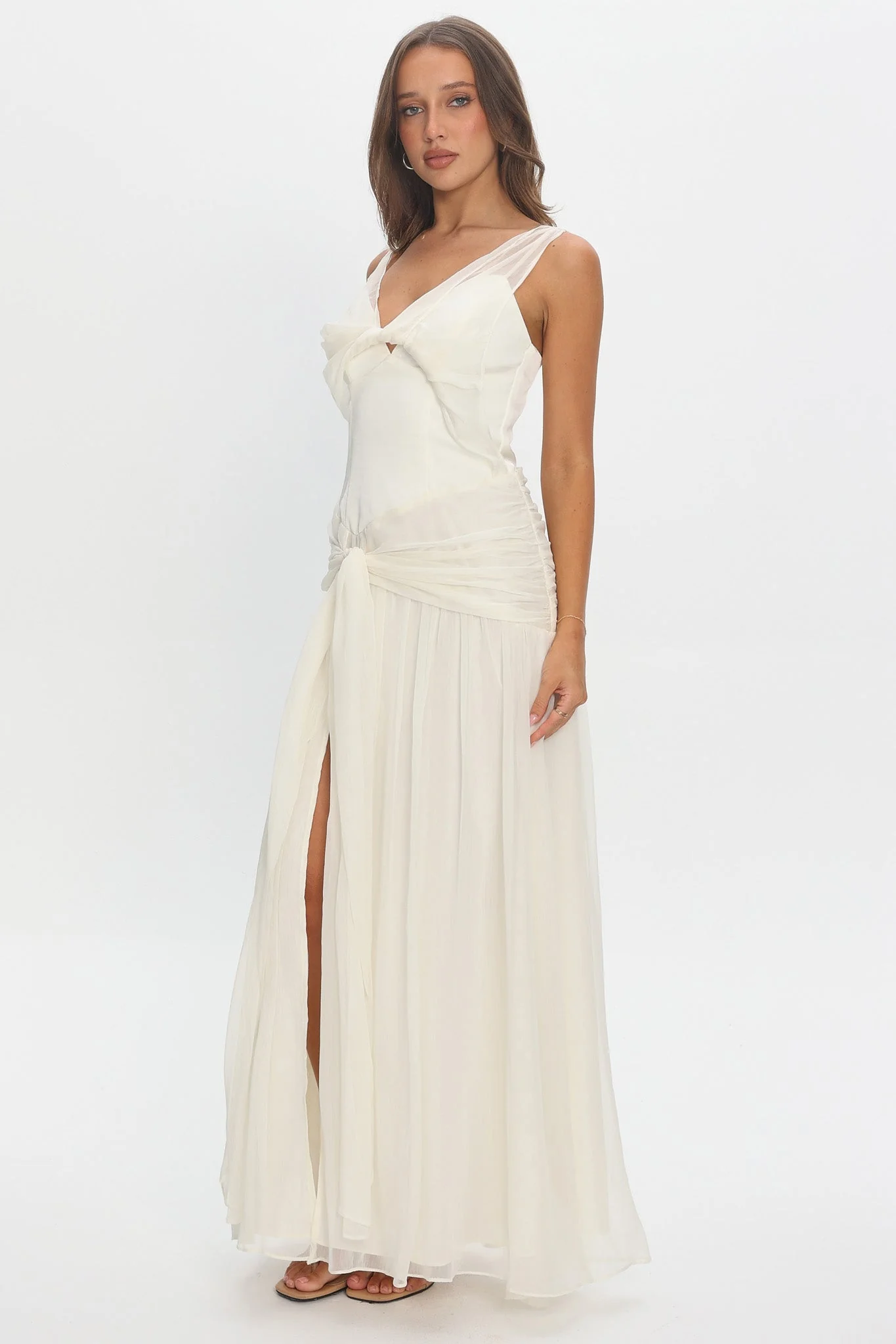 Izabelle Twist Accent Maxi Dress Pearl