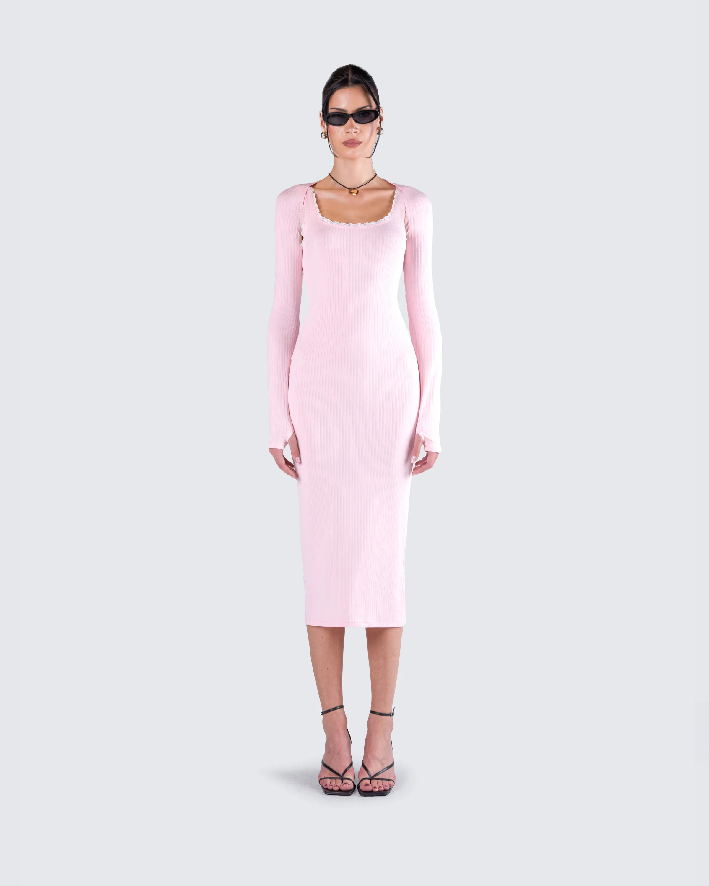 Rai Pink Rib Knit Midi Dress