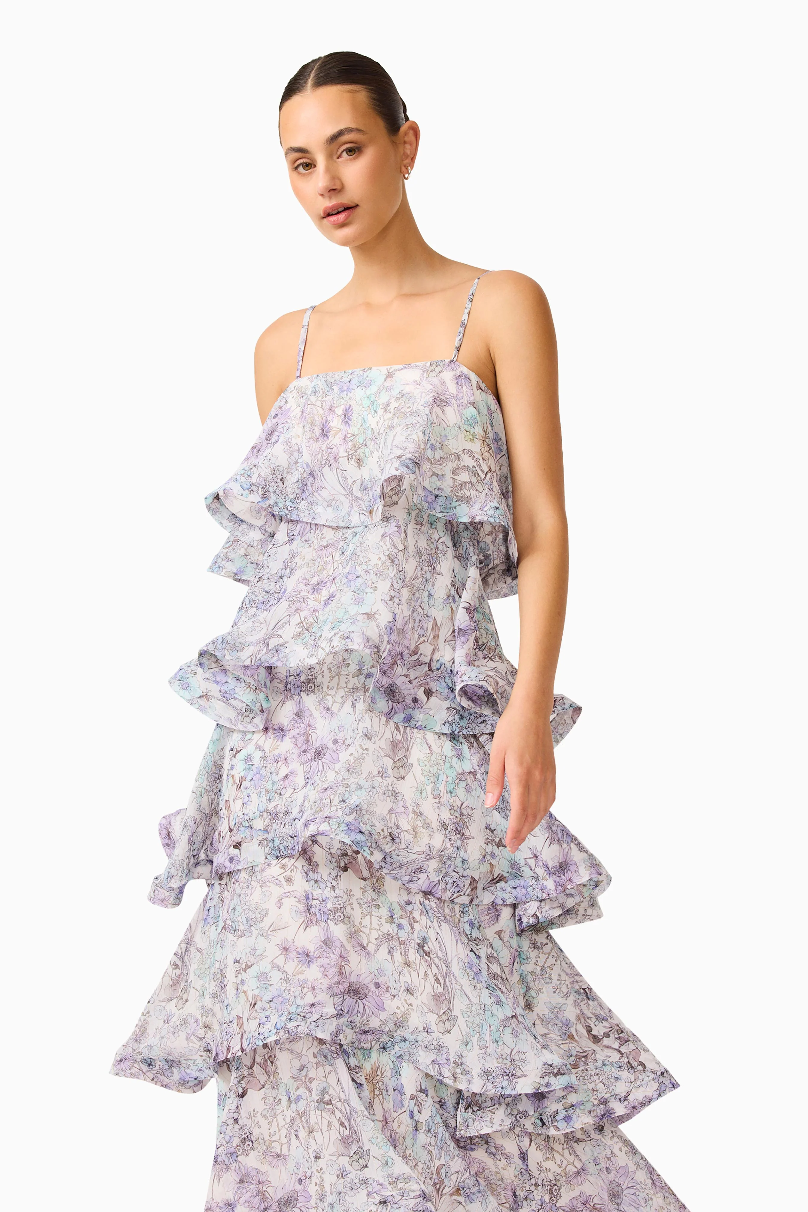 Rosaria Tiered Gown in Purple Floral