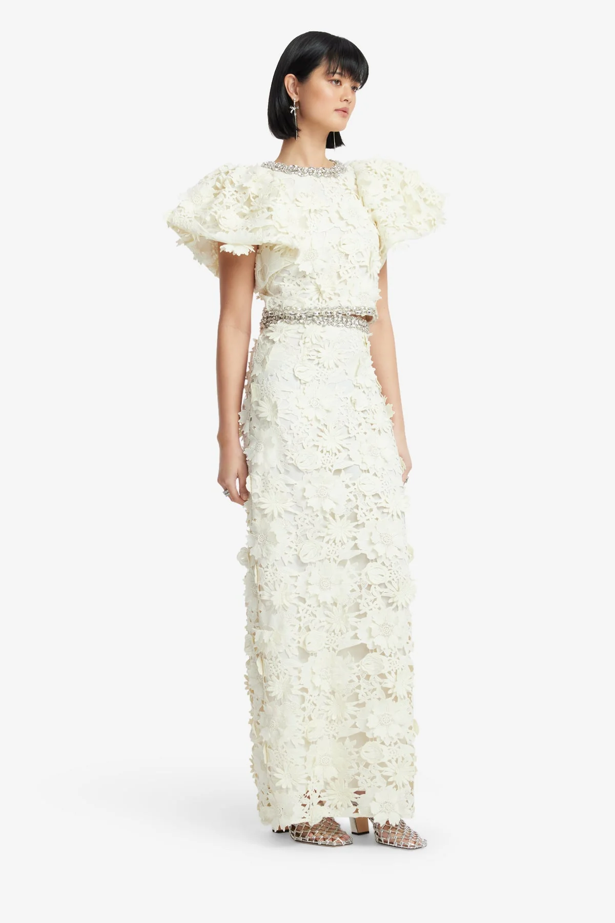 Kyra Embellished Lace Maxi Skirt - Snow
