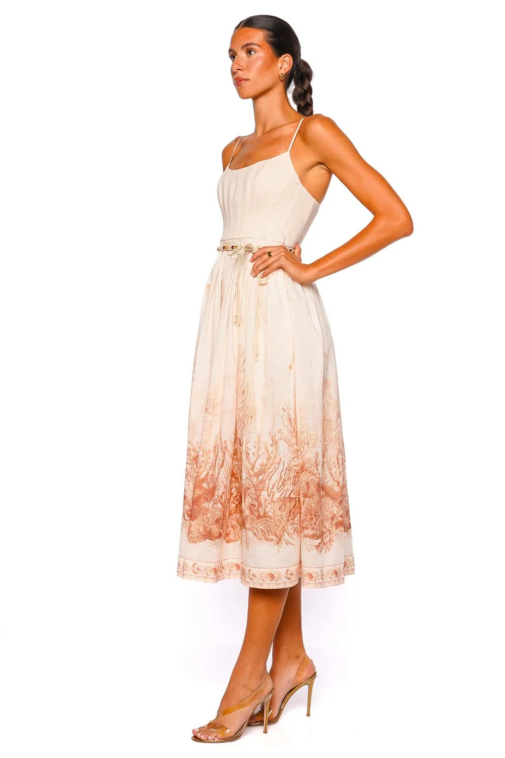 ZIMMERMANN Wanderlust Coral Toile Corset Midi Dress